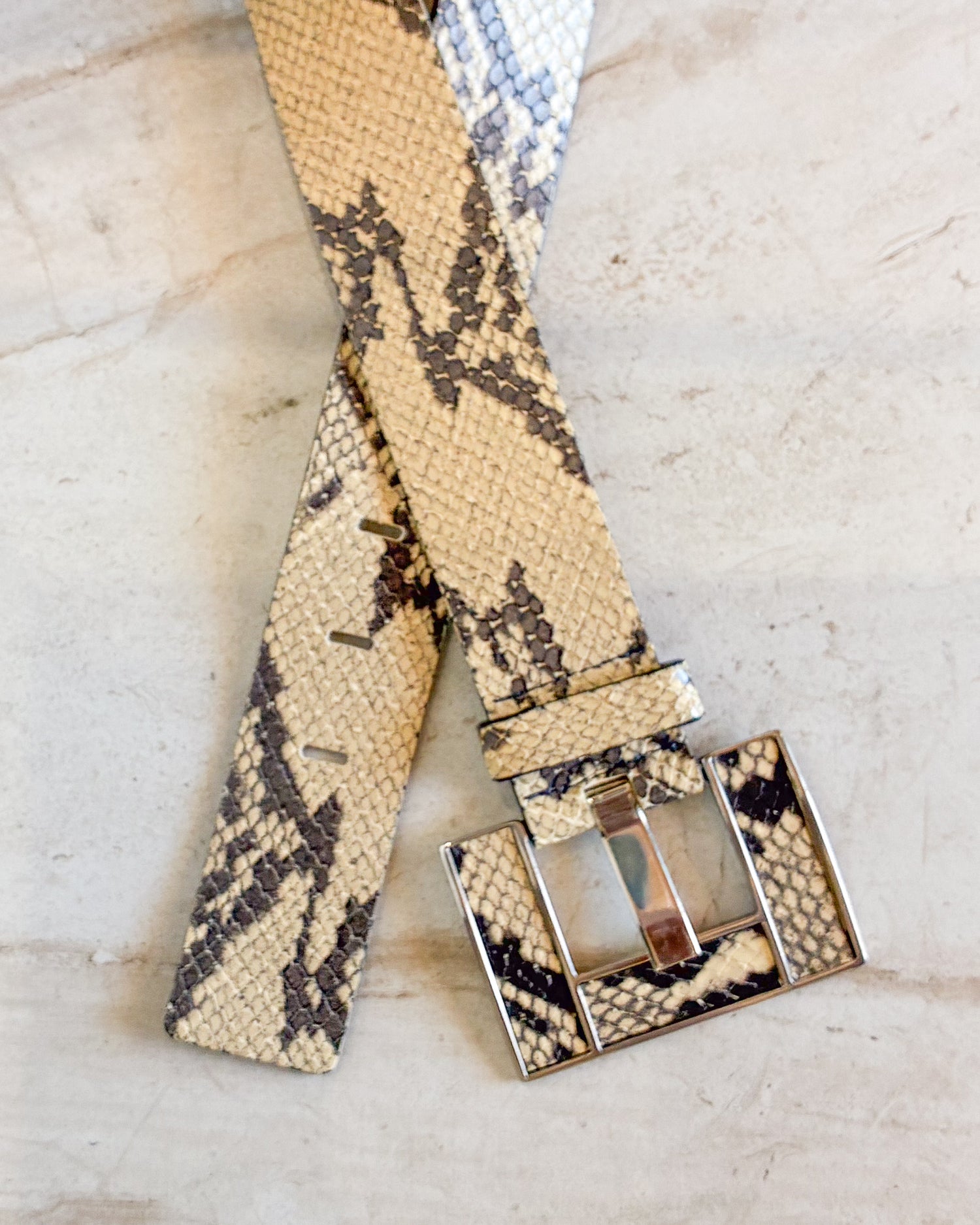 Vintage Snakeskin Print Leather Belt XS