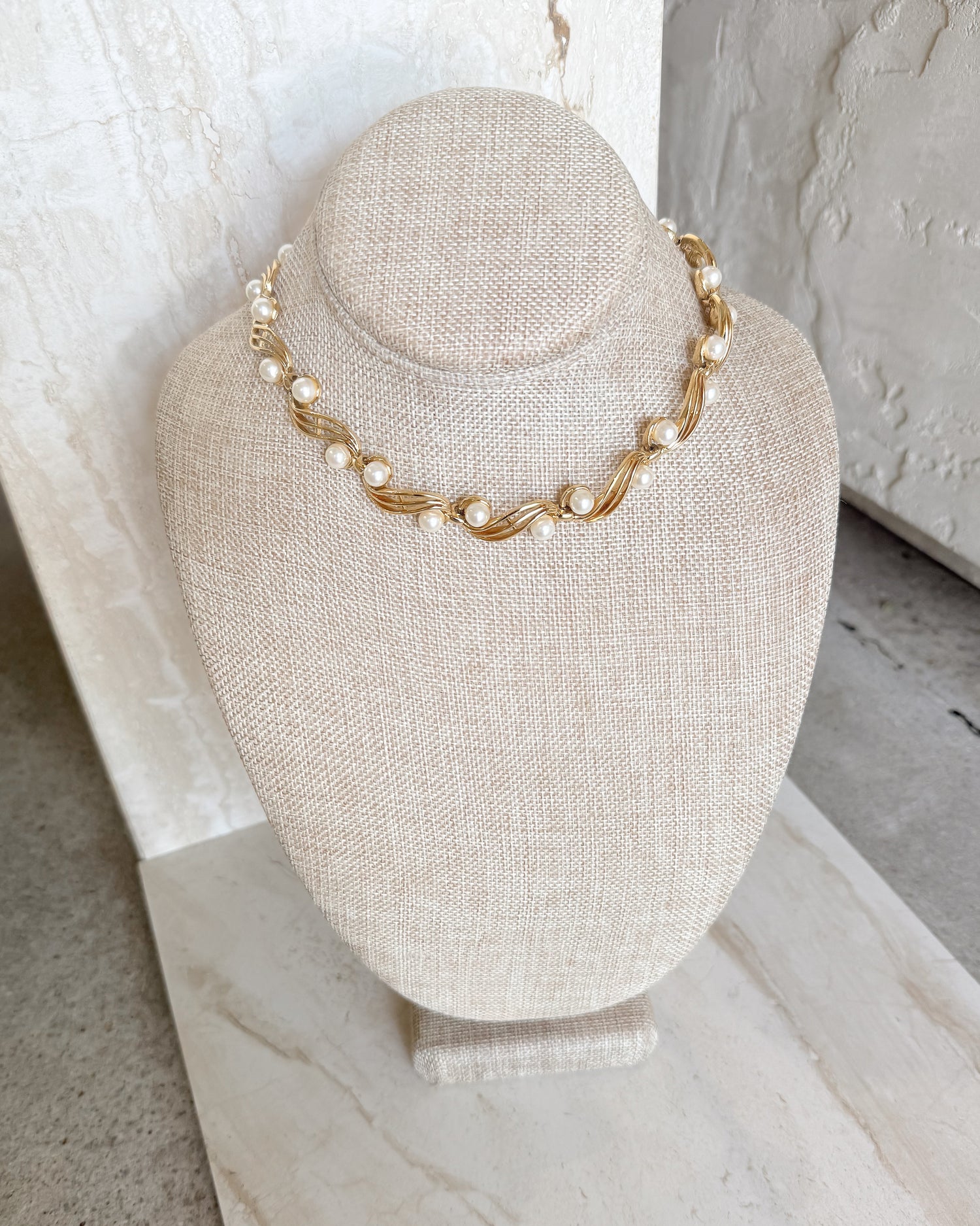 Vintage Vintage Spiral Wave Gold Pearl Necklace