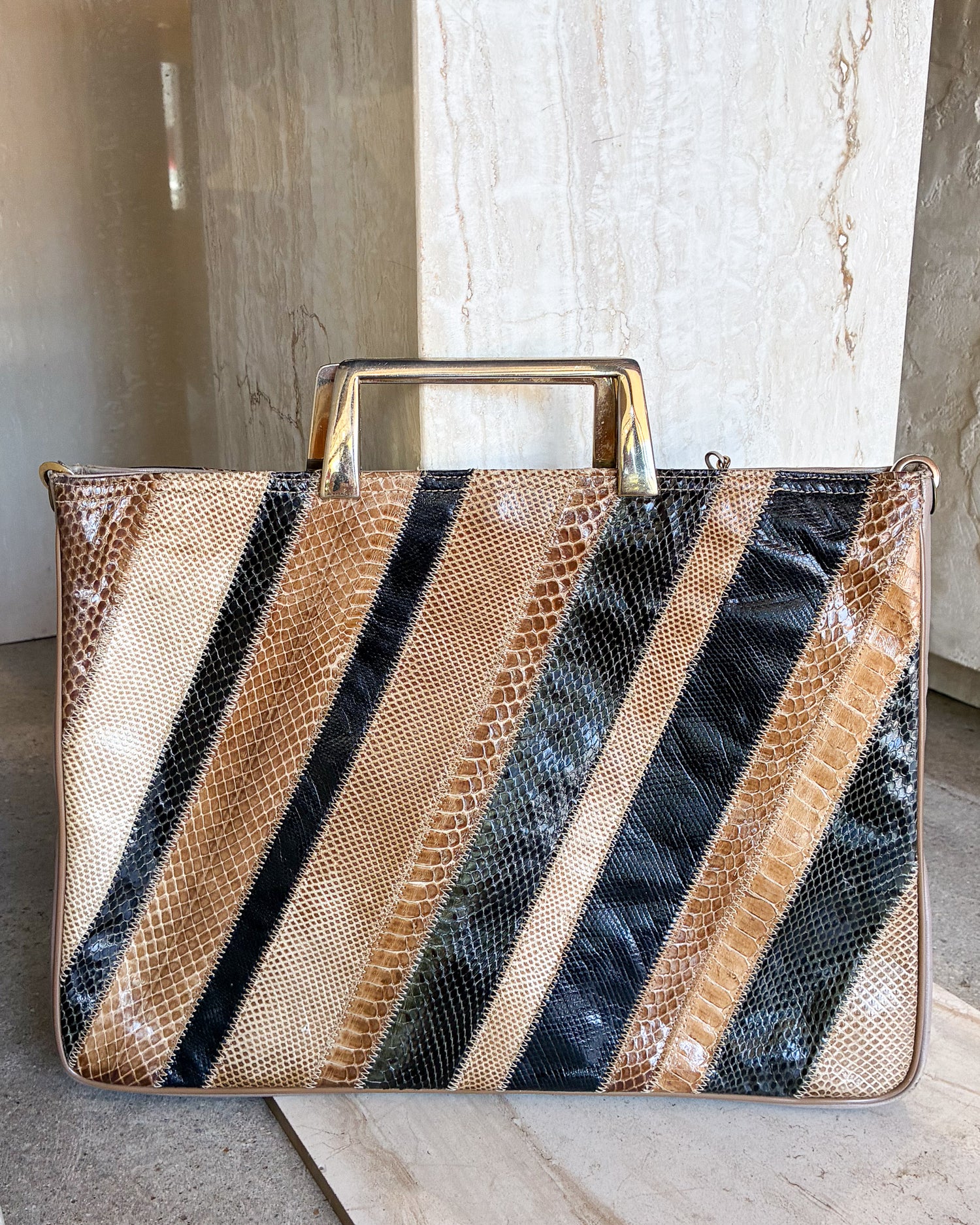 Vintage Python Snakeskin Black and brown Shoulder Strap Purse