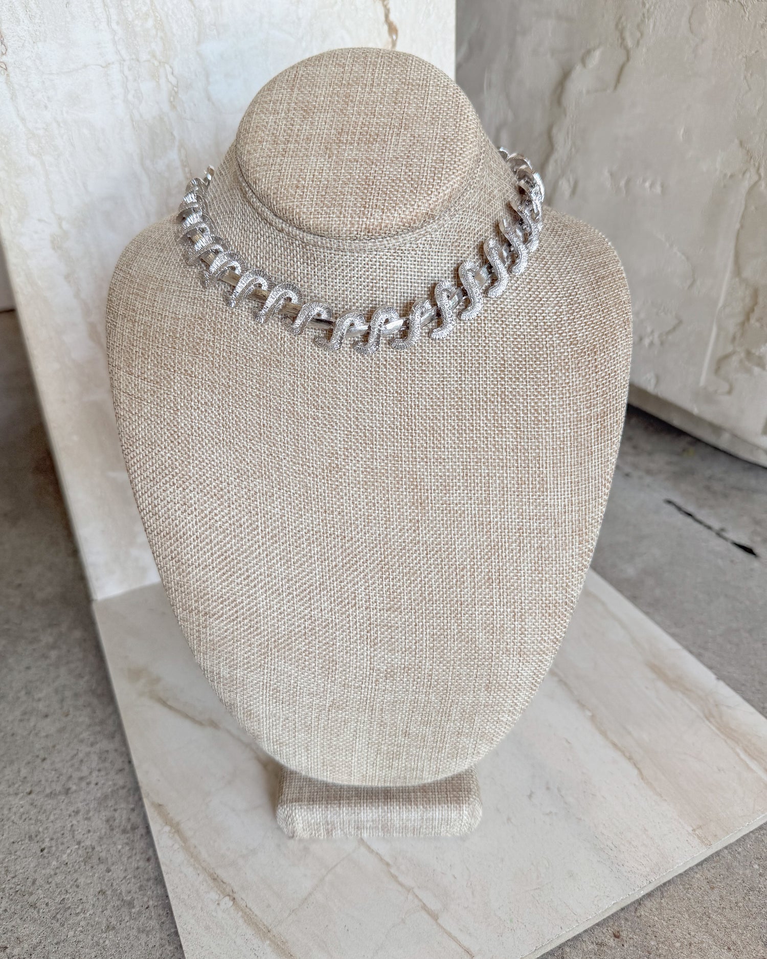 Vintage Silver Swirl Link Necklace