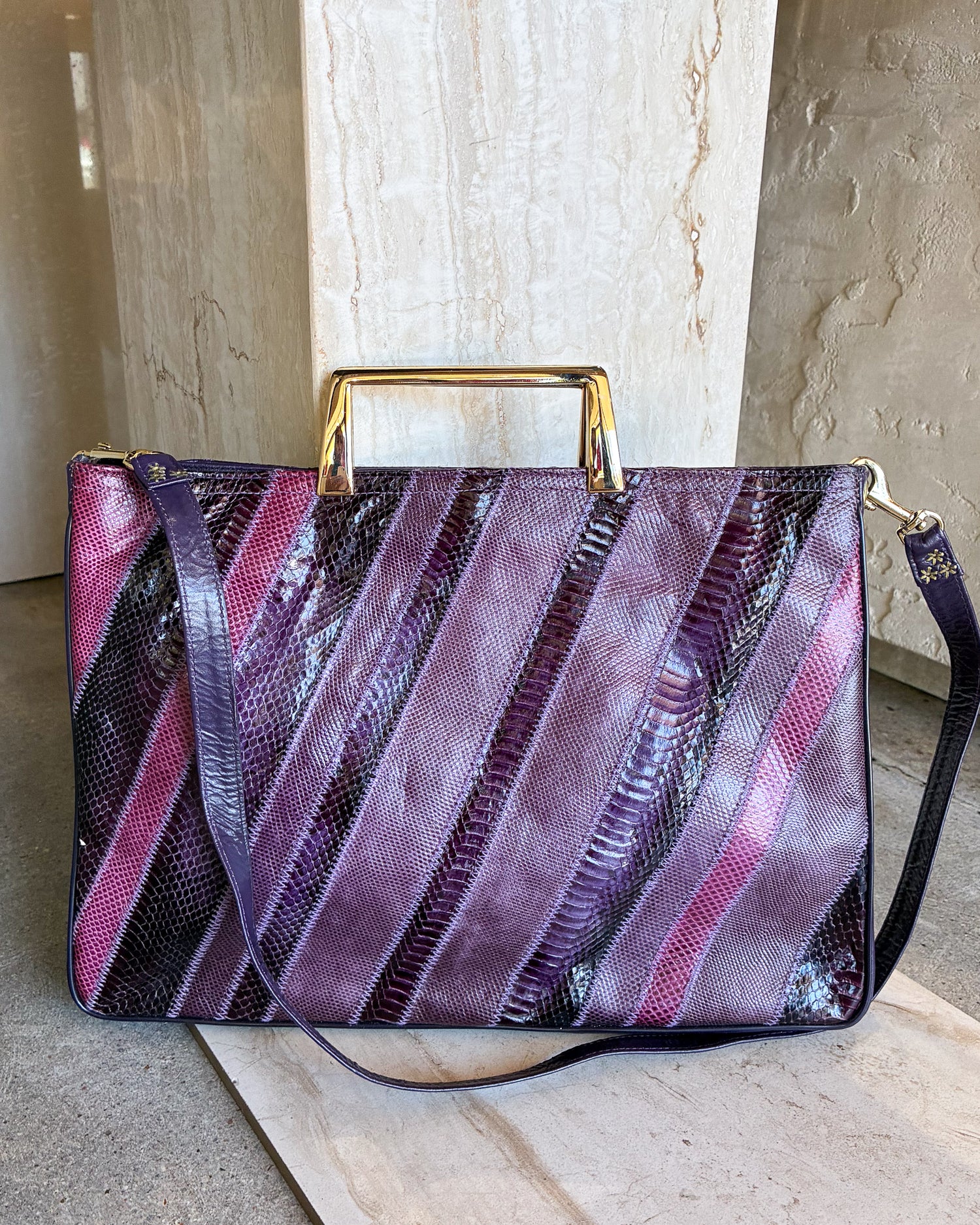 Vintage leather Python Snakeskin Purple Shoulder Strap Purse new