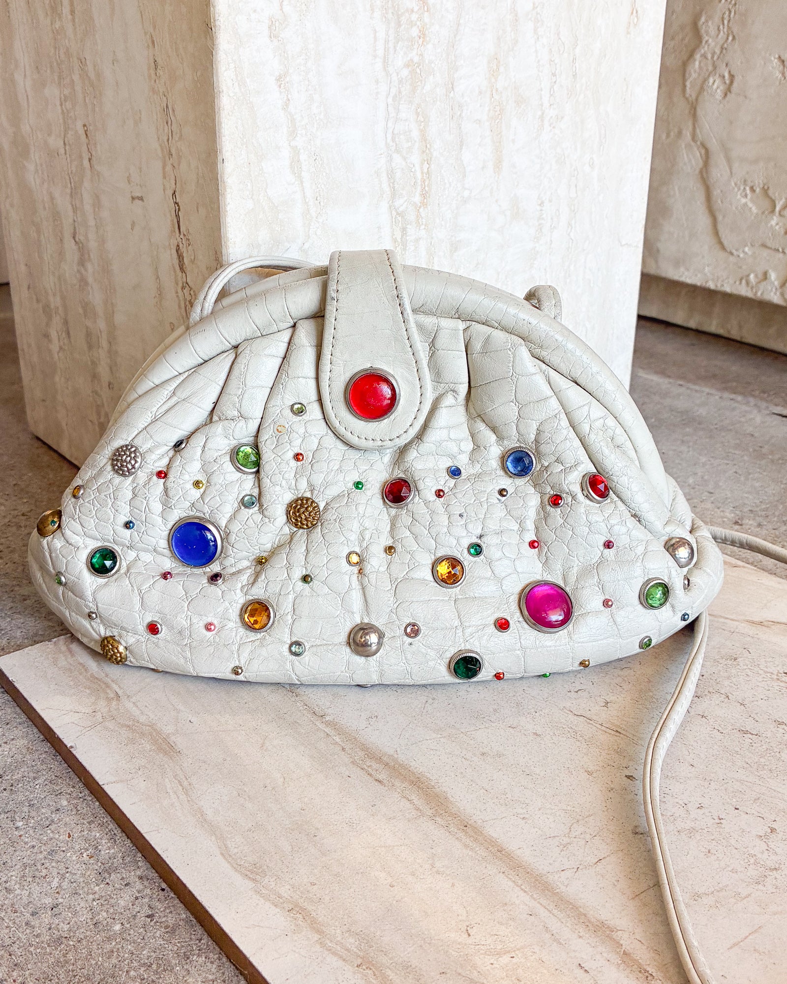 Vintage Bejeweled Leather framed handbag