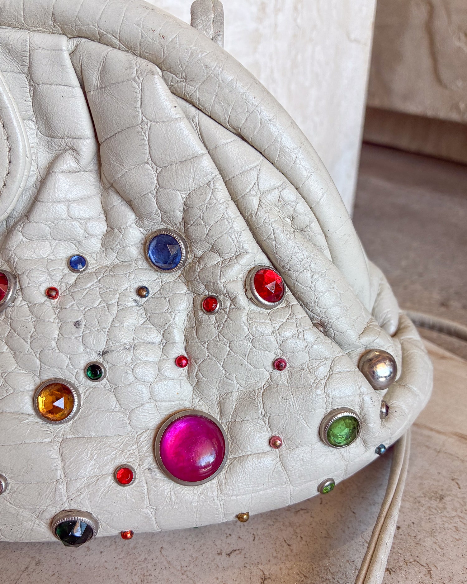 Vintage Bejeweled Leather framed handbag