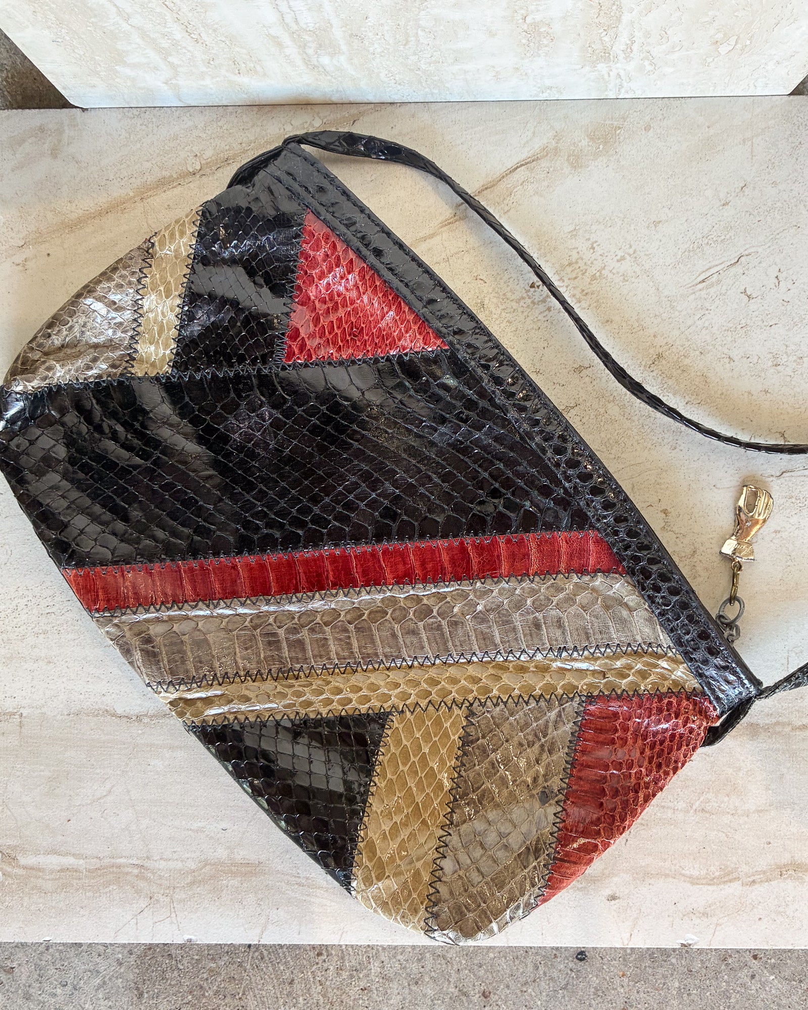 Vintage Multicolor Snake Skin Shoulder Purse