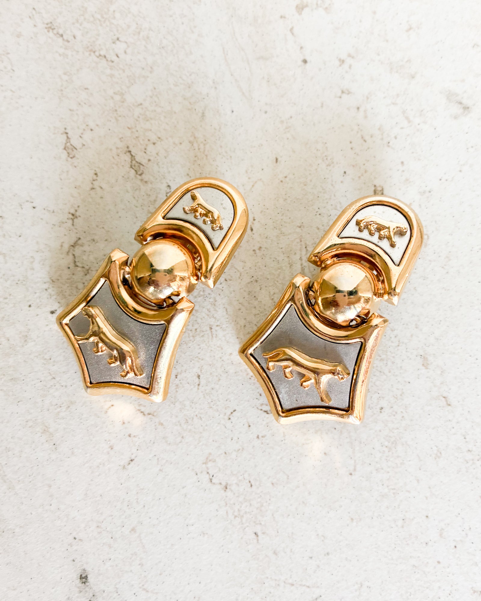 Vintage Two-Tone panther clip earrings
