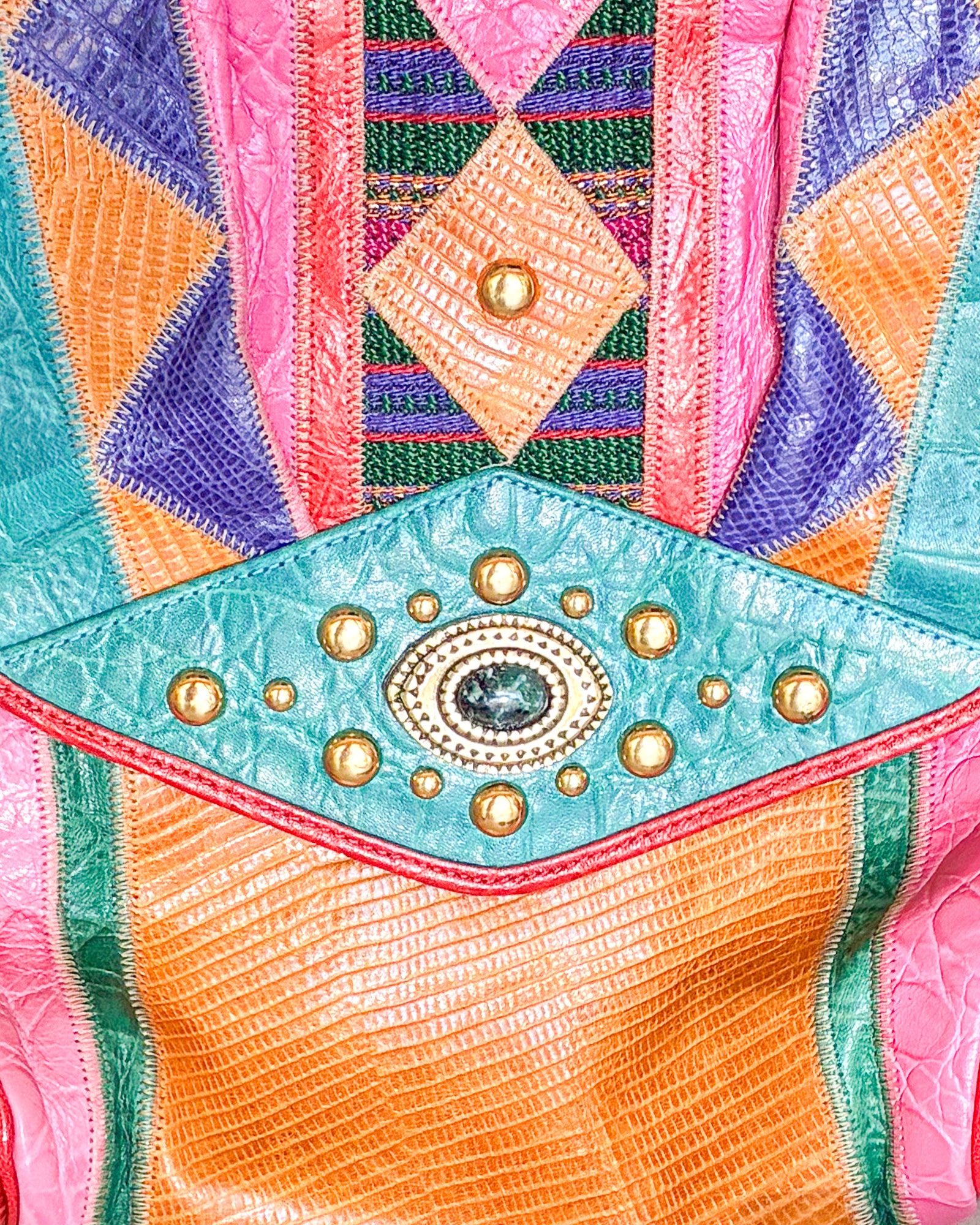 Vintage Multicolor Patchwork Leather Shoulder Bag