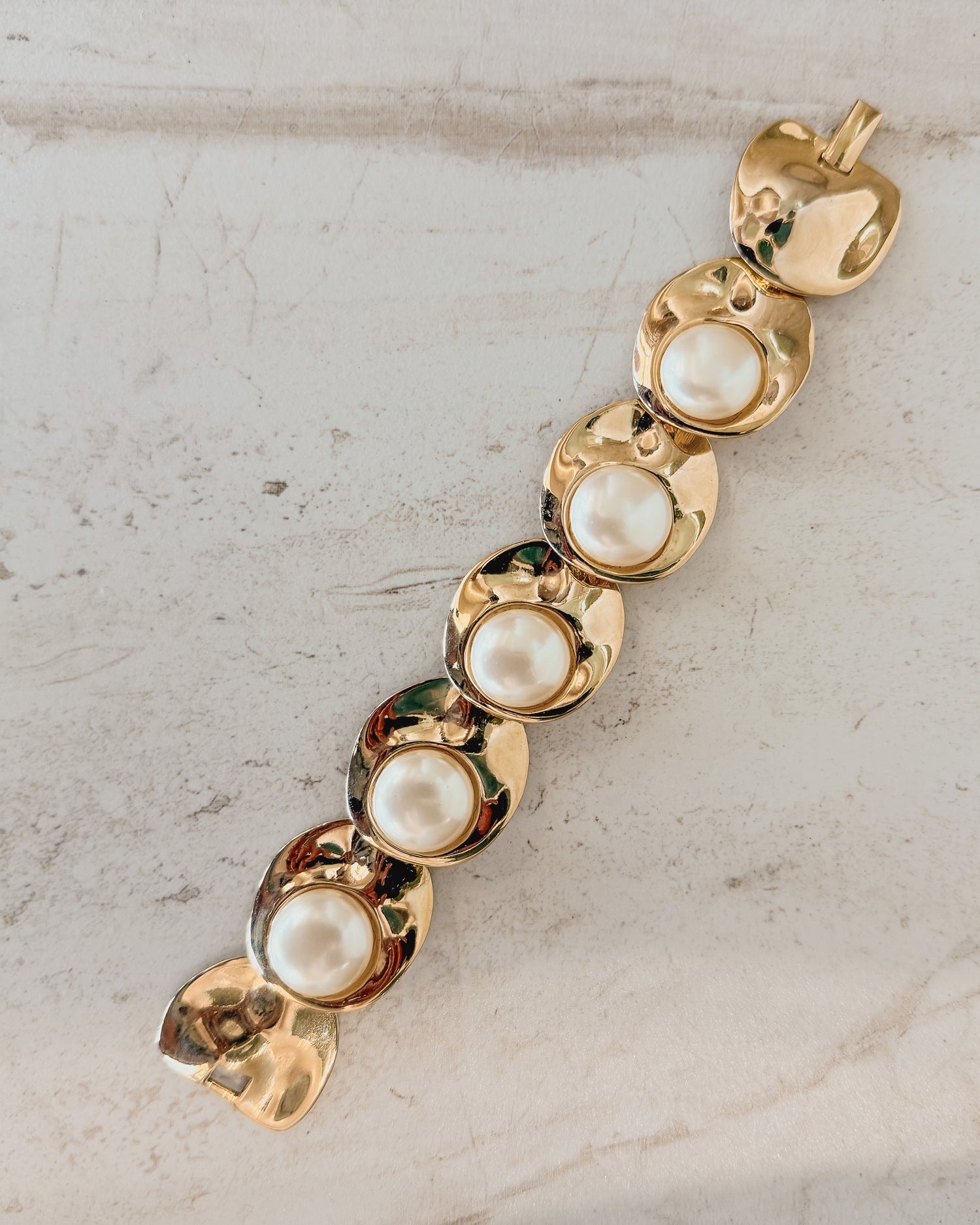 Vintage Gold-Tone Discs and Pearl Bracelet