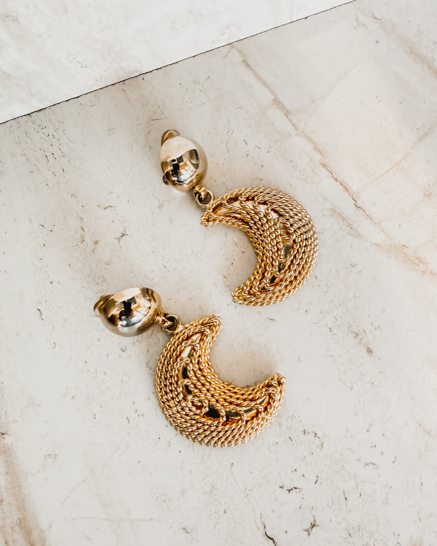 Vintage Gold Moon Dangle Earrings