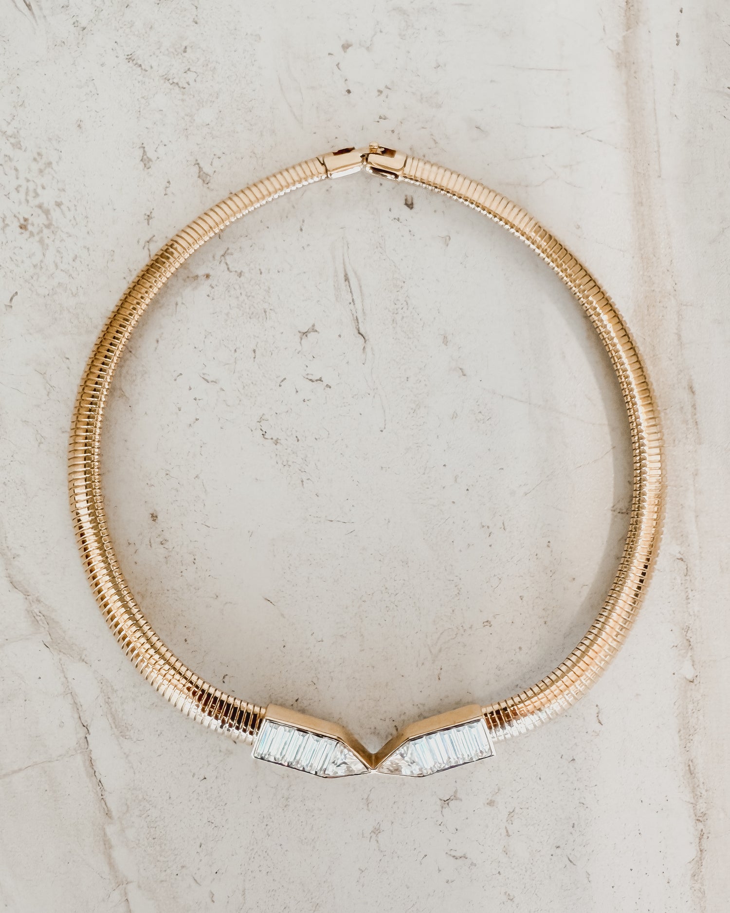 Vintage Snake Chain Baguette Rhinestone Necklace
