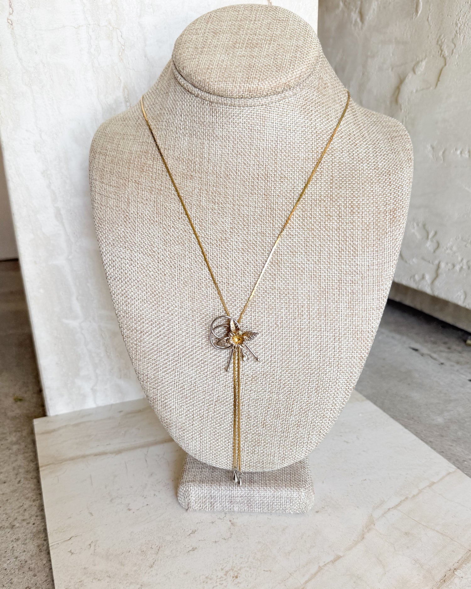 Vintage gold tone floral slide necklace