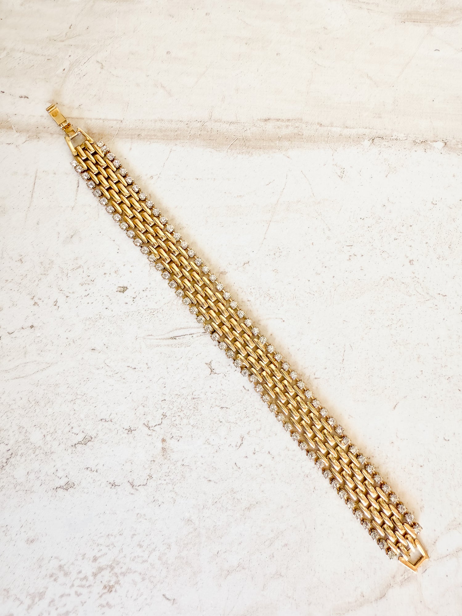 Vintage Gold-Tone Rhinestone Mesh Bracelet