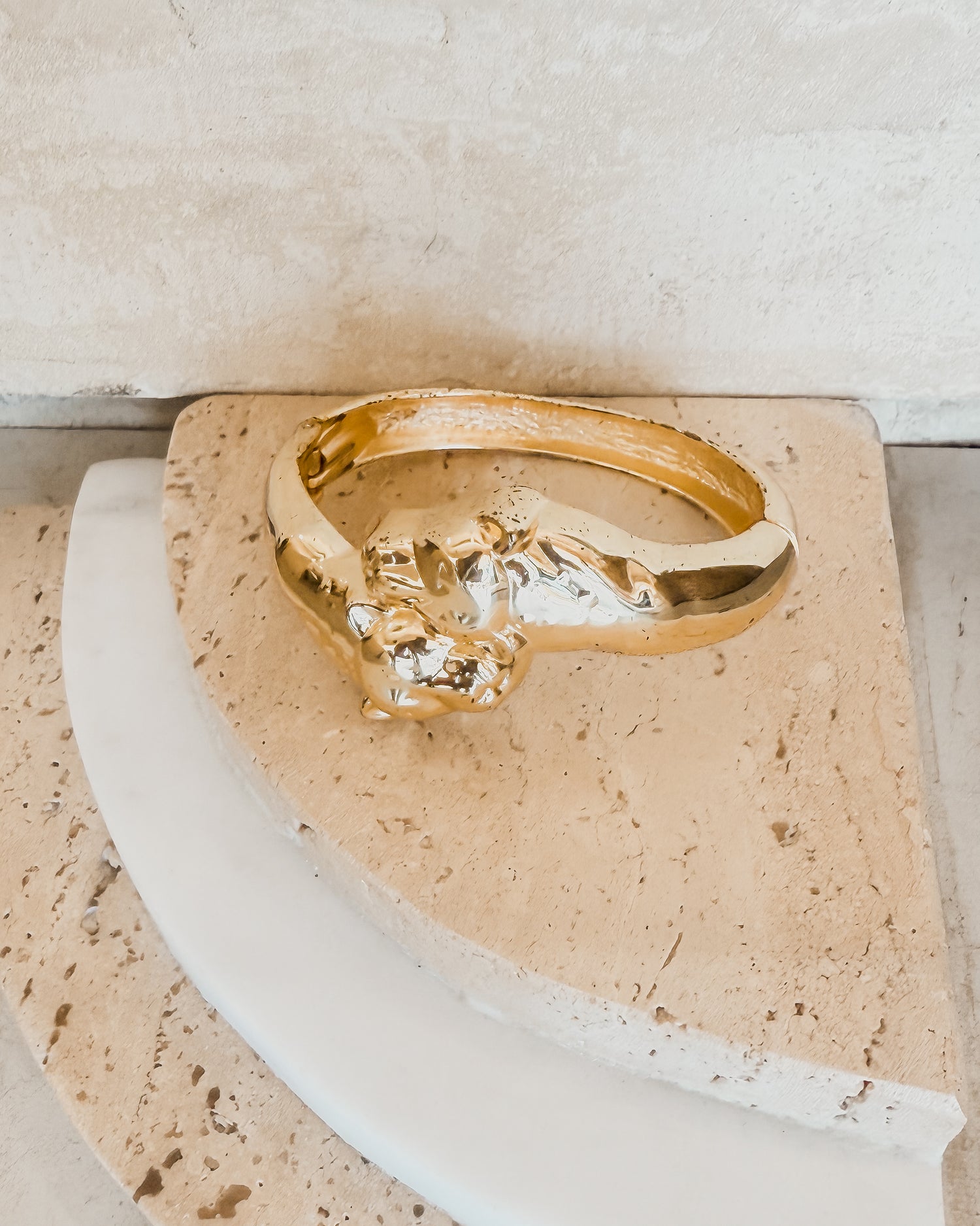 Vintage Gold 2 panther Heads Bangle