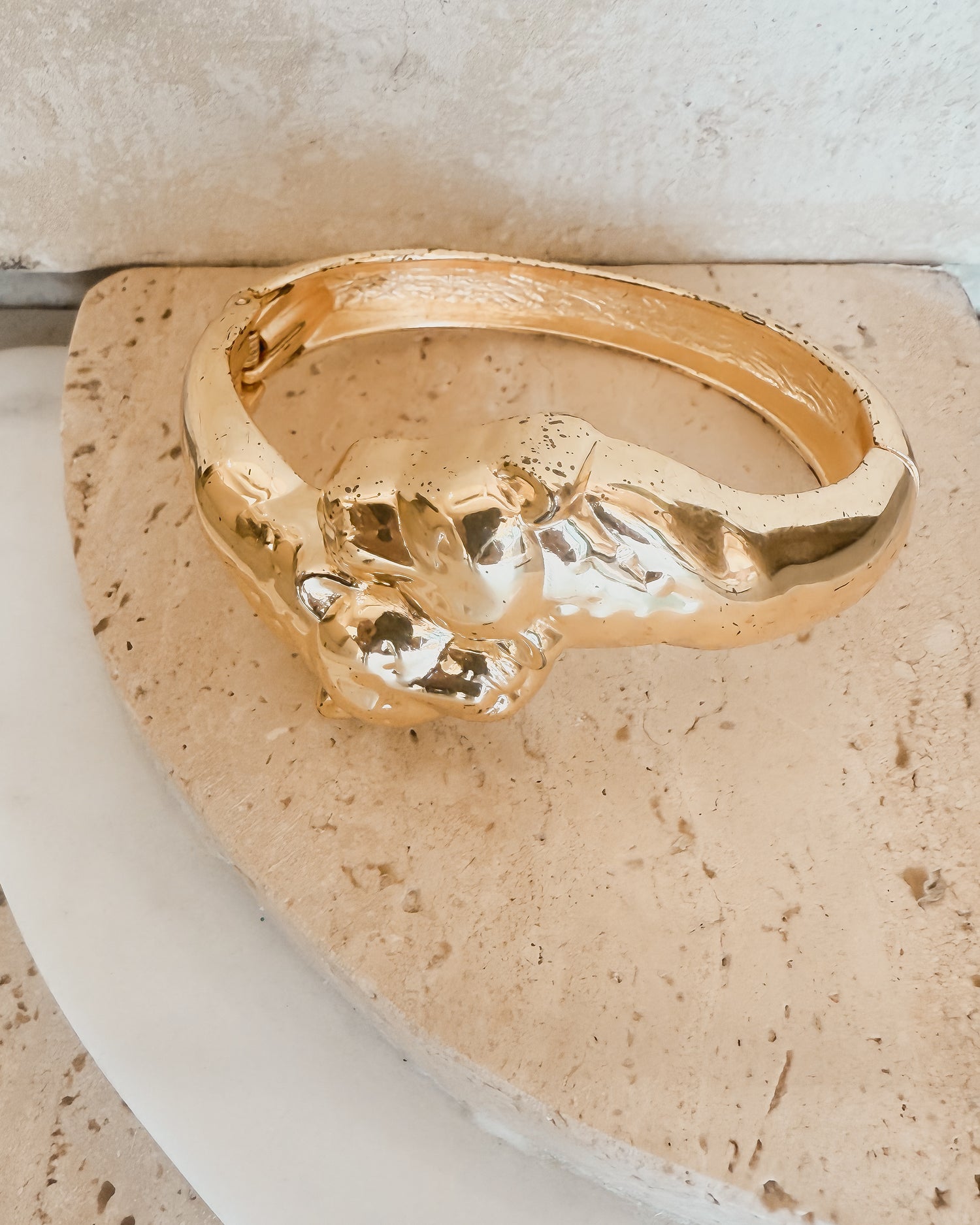 Vintage Gold 2 panther Heads Bangle