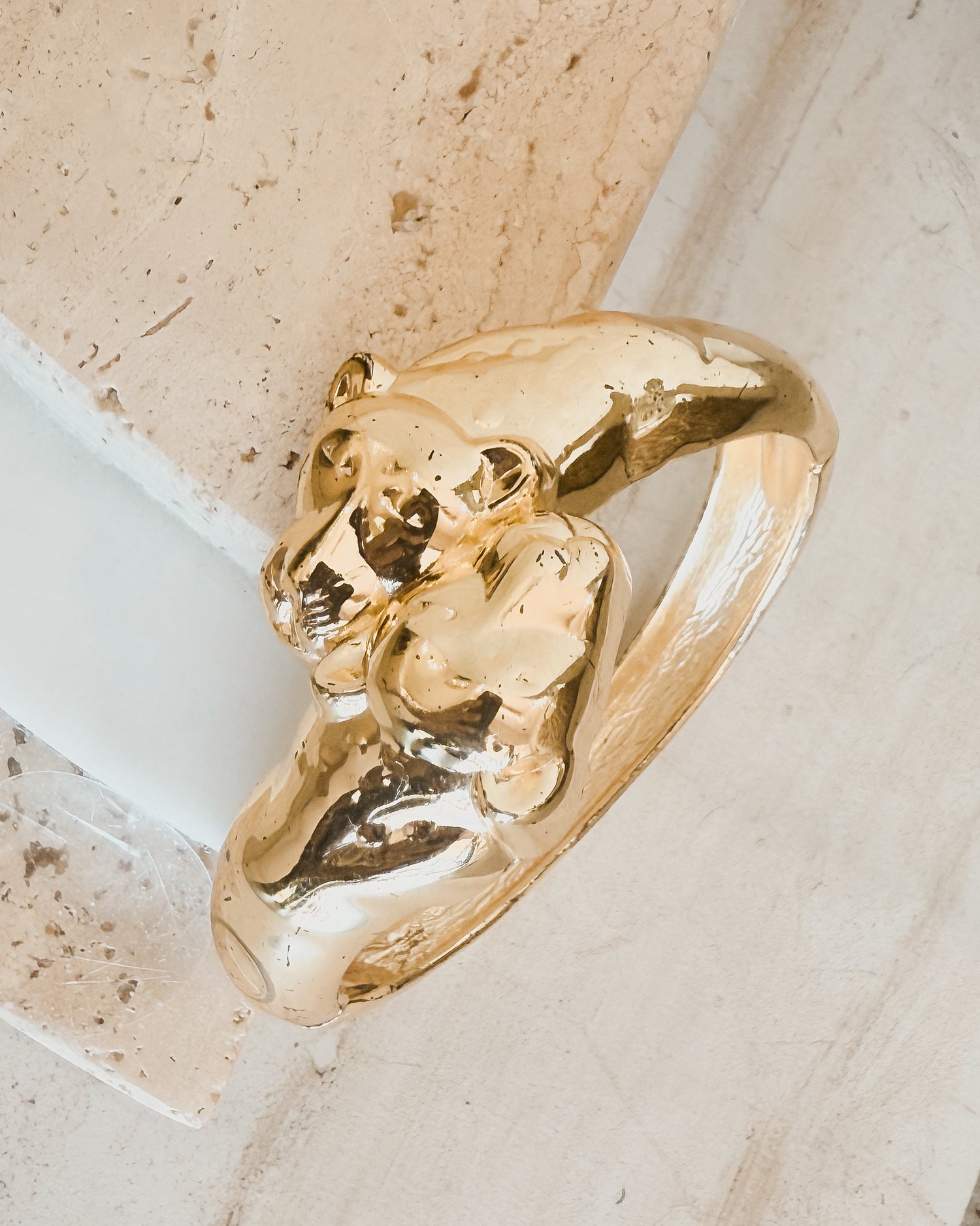Vintage Gold 2 panther Heads Bangle