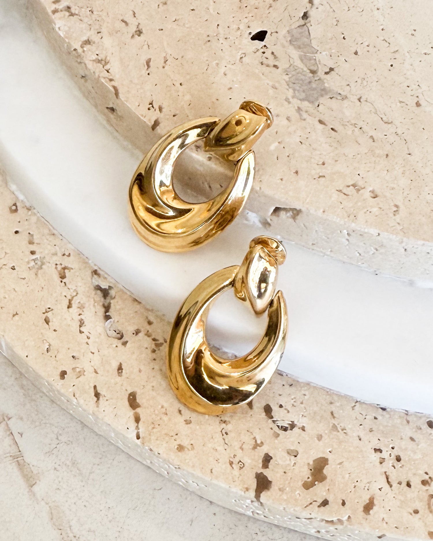 Vintage Gold Oval Drop Clip-On Earrings