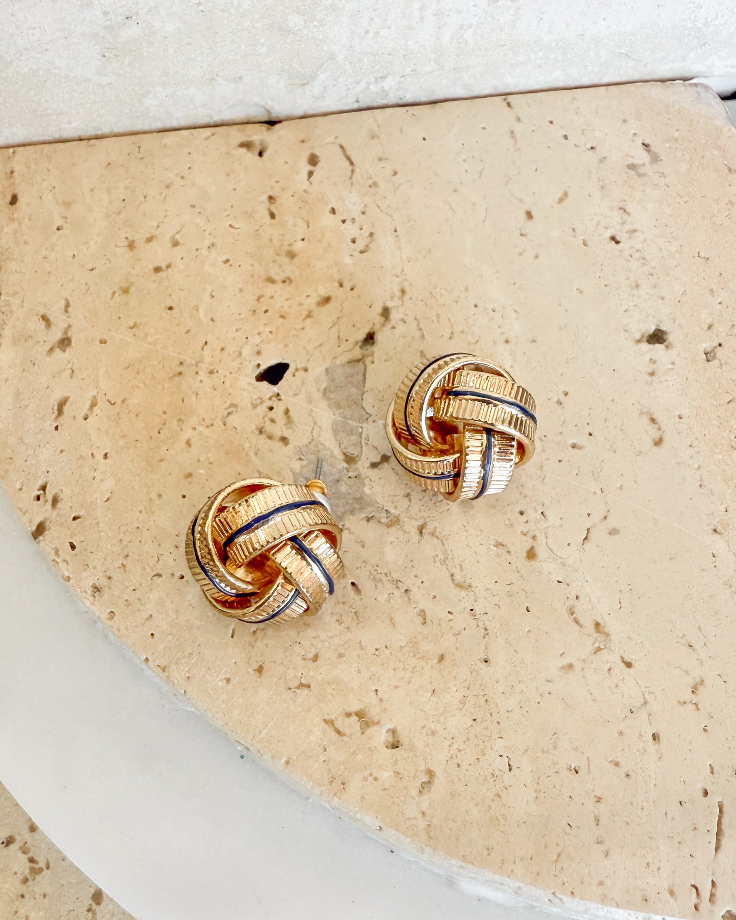 Vintage Gold Textured Knot Stud Earrings