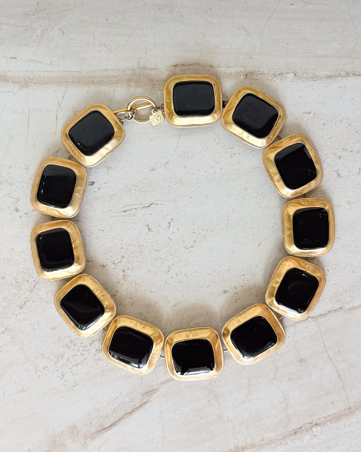 Vintage Massive Black Medallion Link Collar Necklace