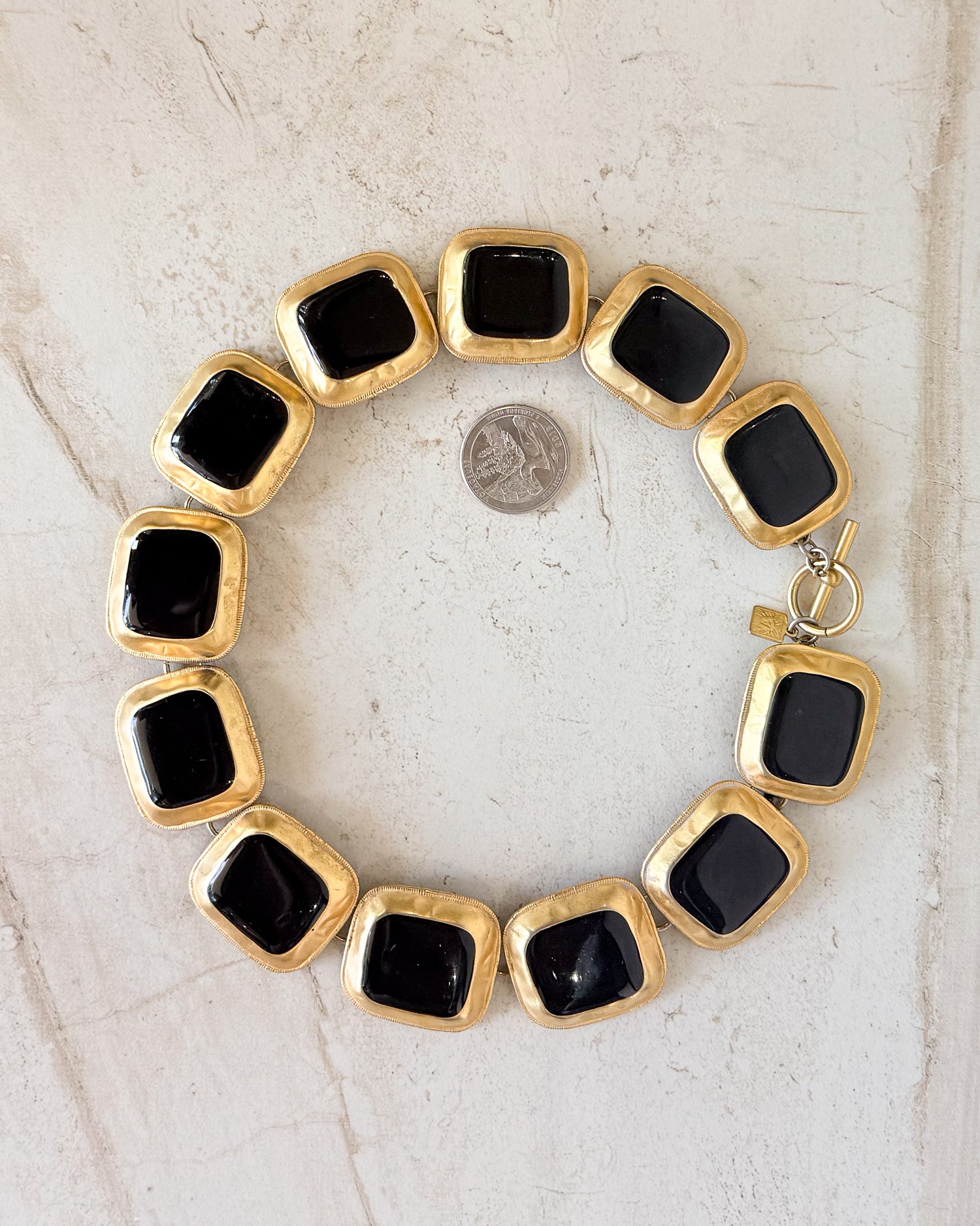 Vintage Massive Black Medallion Link Collar Necklace