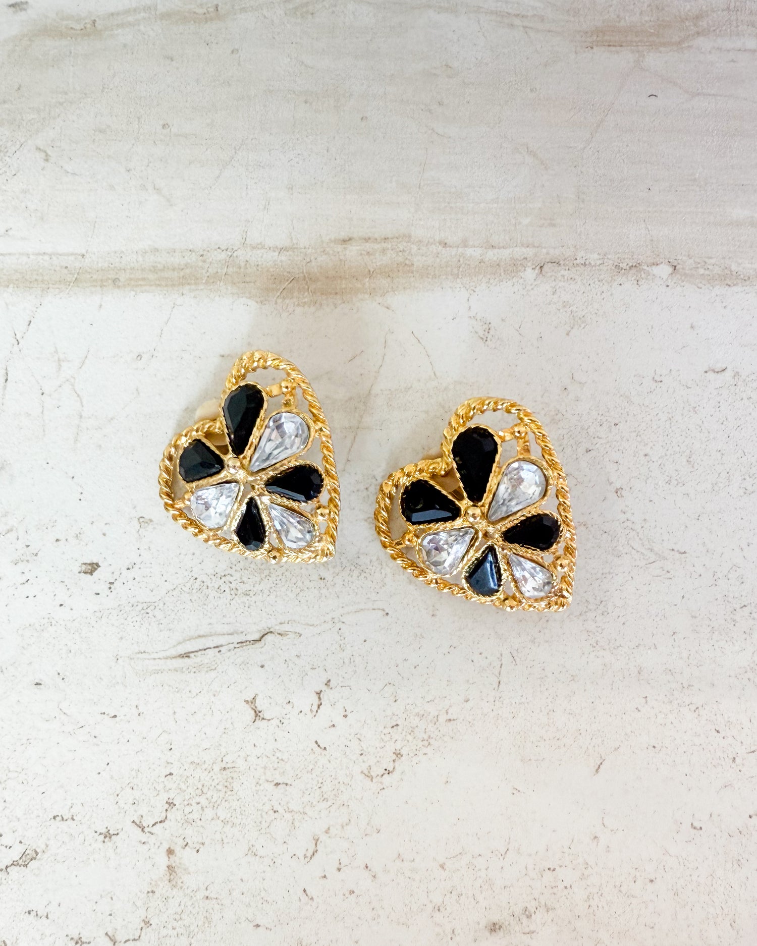 Vintage Black Roped Heart Clip-On Earrings