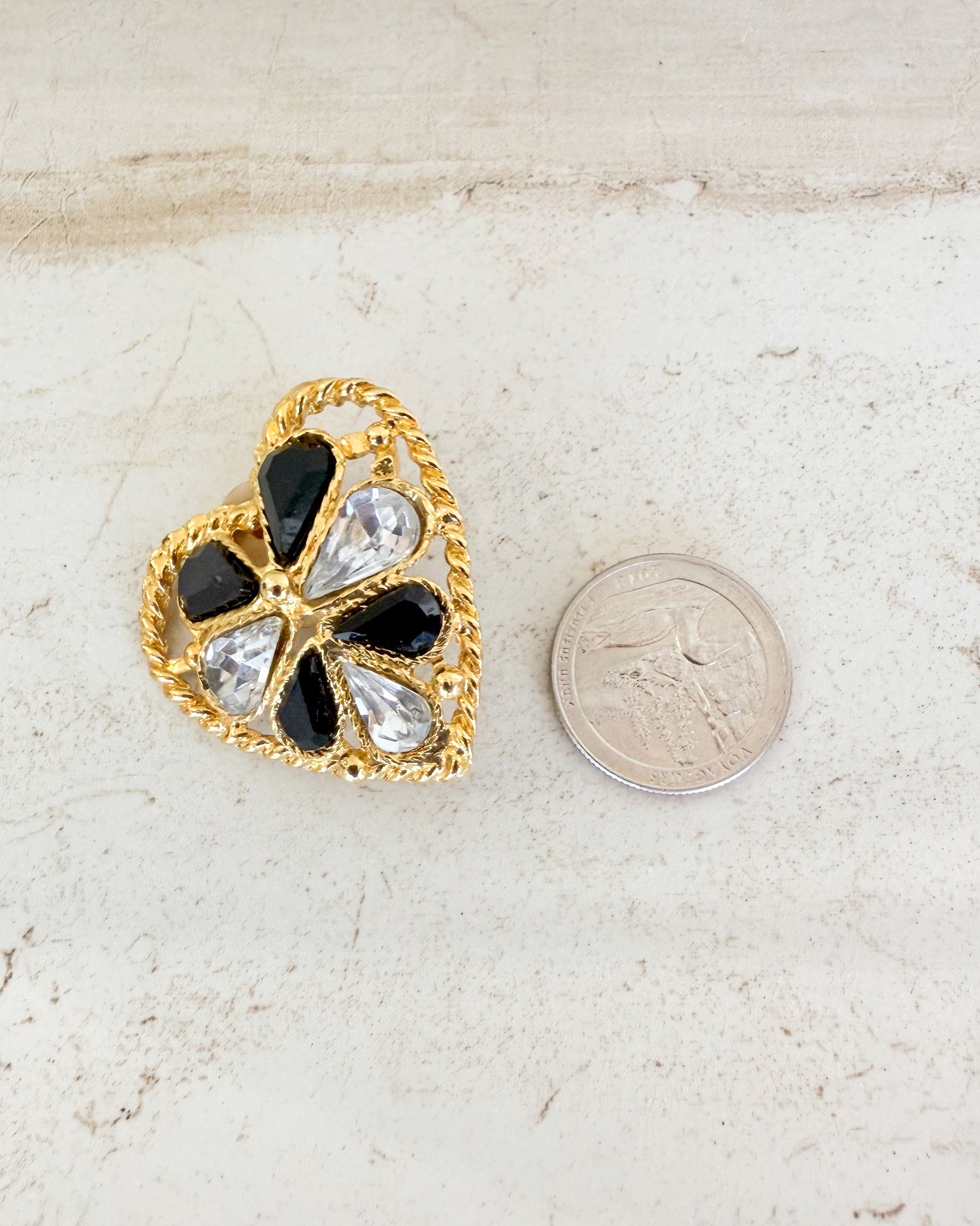 Vintage Black Roped Heart Clip-On Earrings