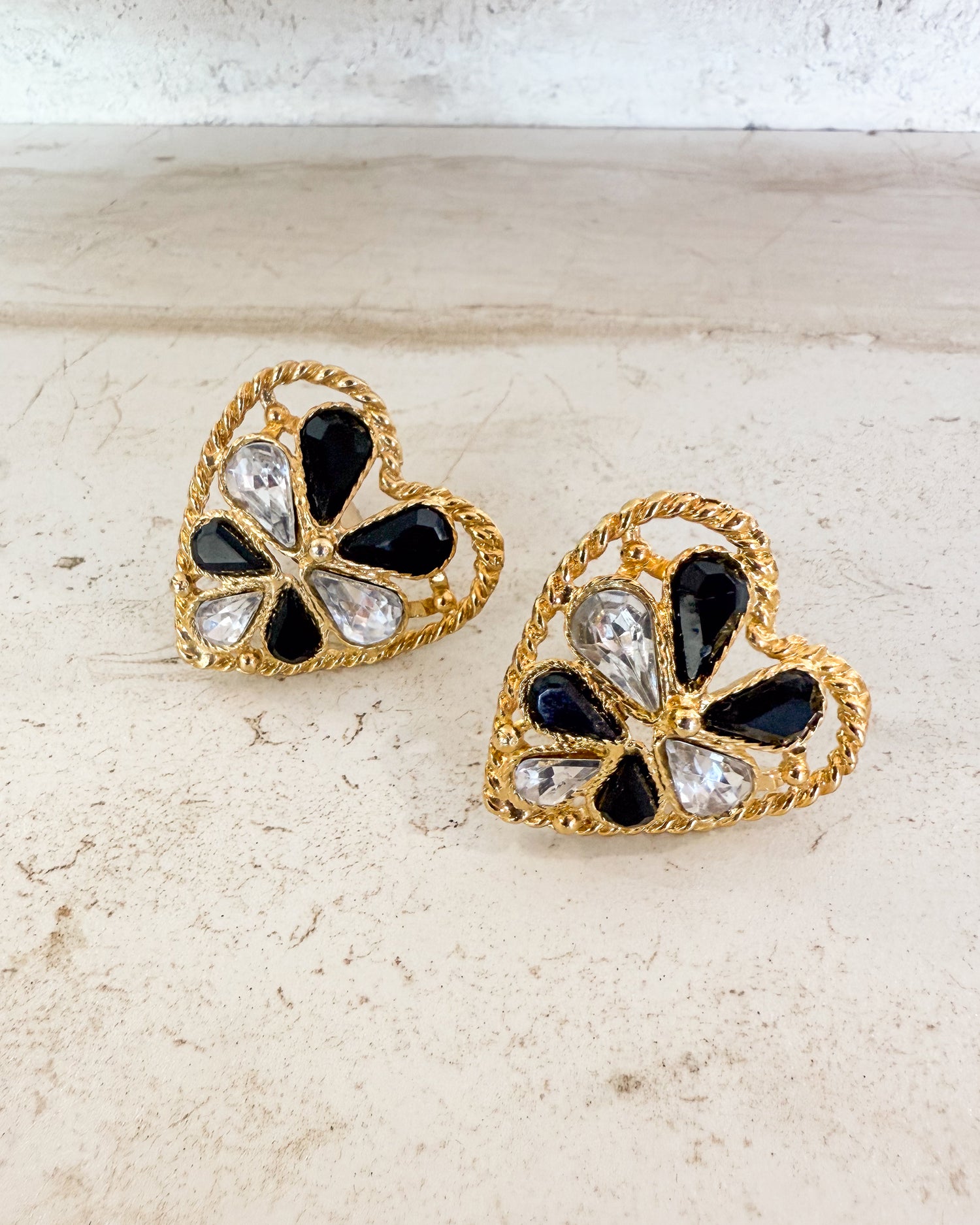 Vintage Black Roped Heart Clip-On Earrings