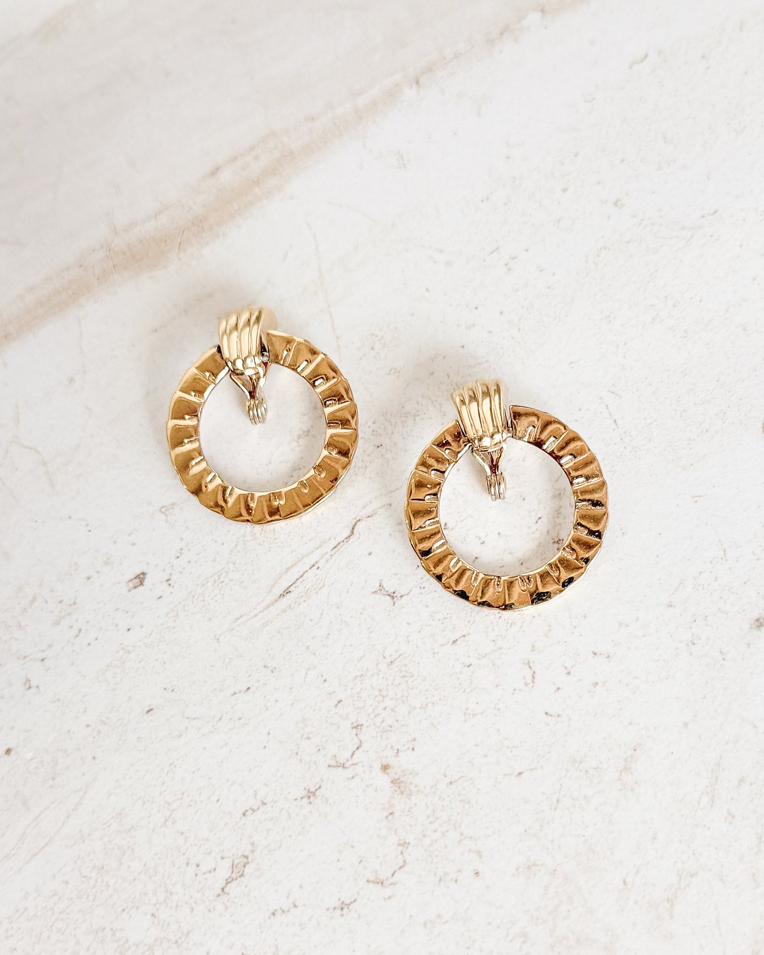 Vintage Gold Tone Door Knocker Clip On Earrings