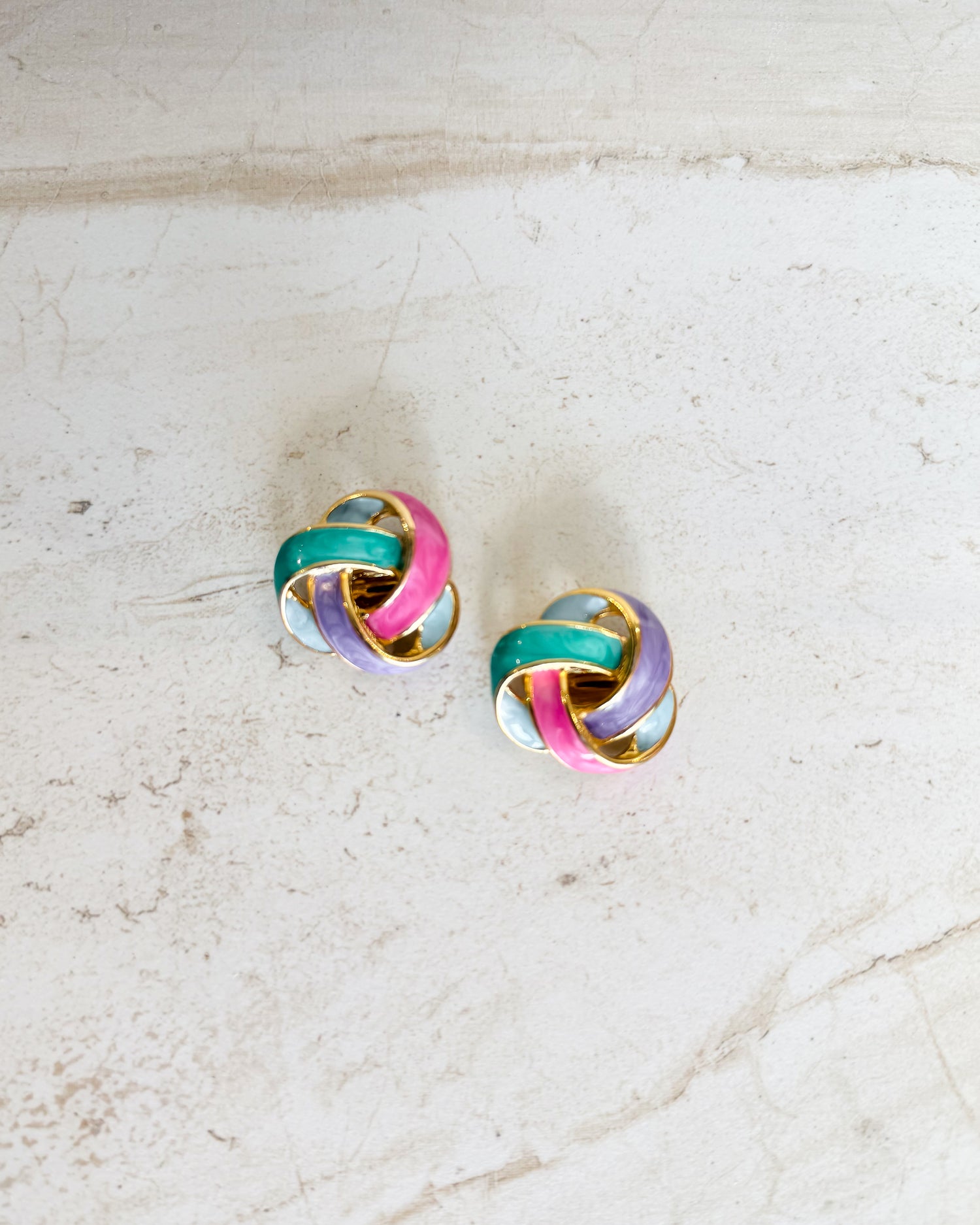Vintage Colorful Enamel Knot Clip On Earrings