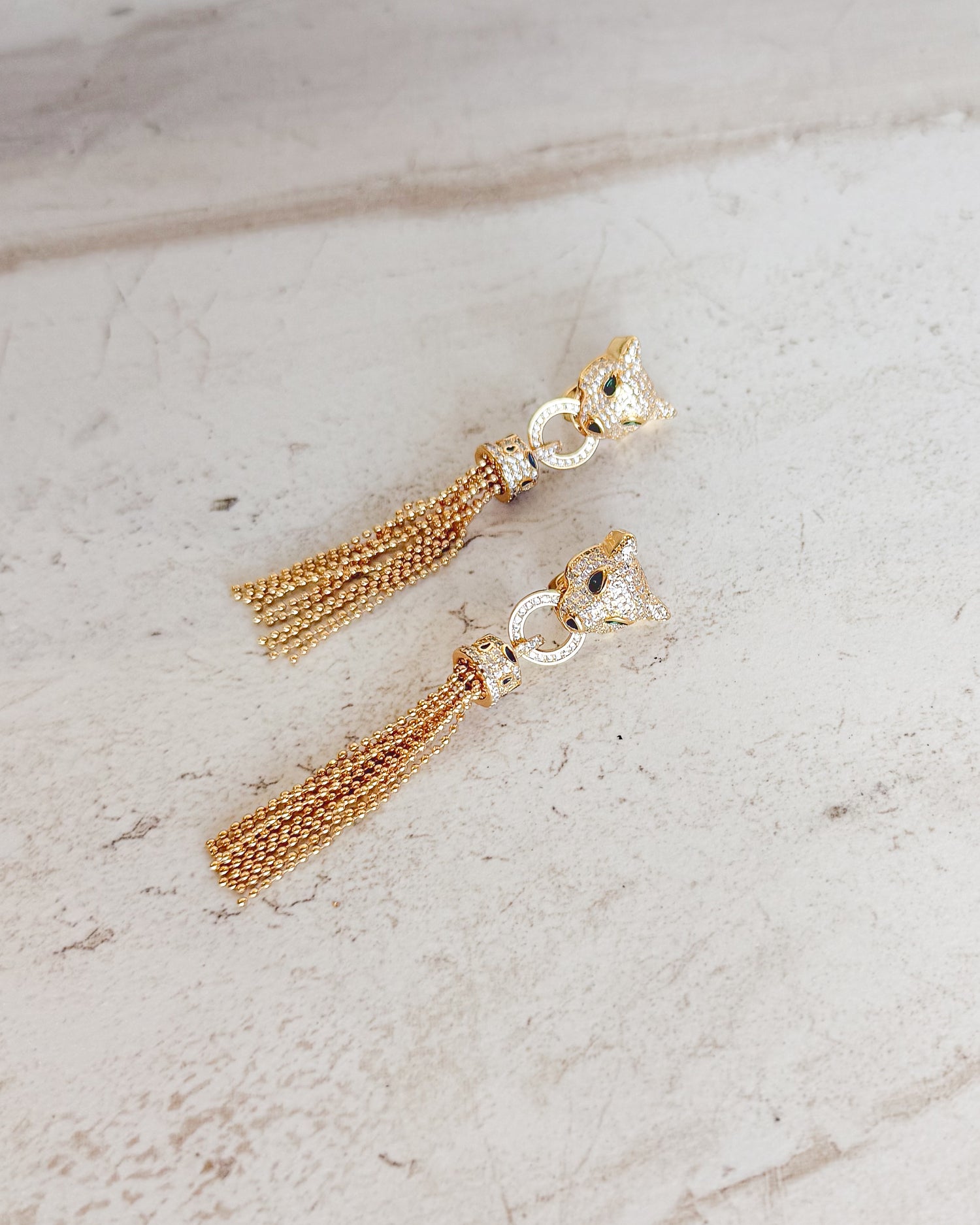 Vintage Gold Panther Tassel Earrings