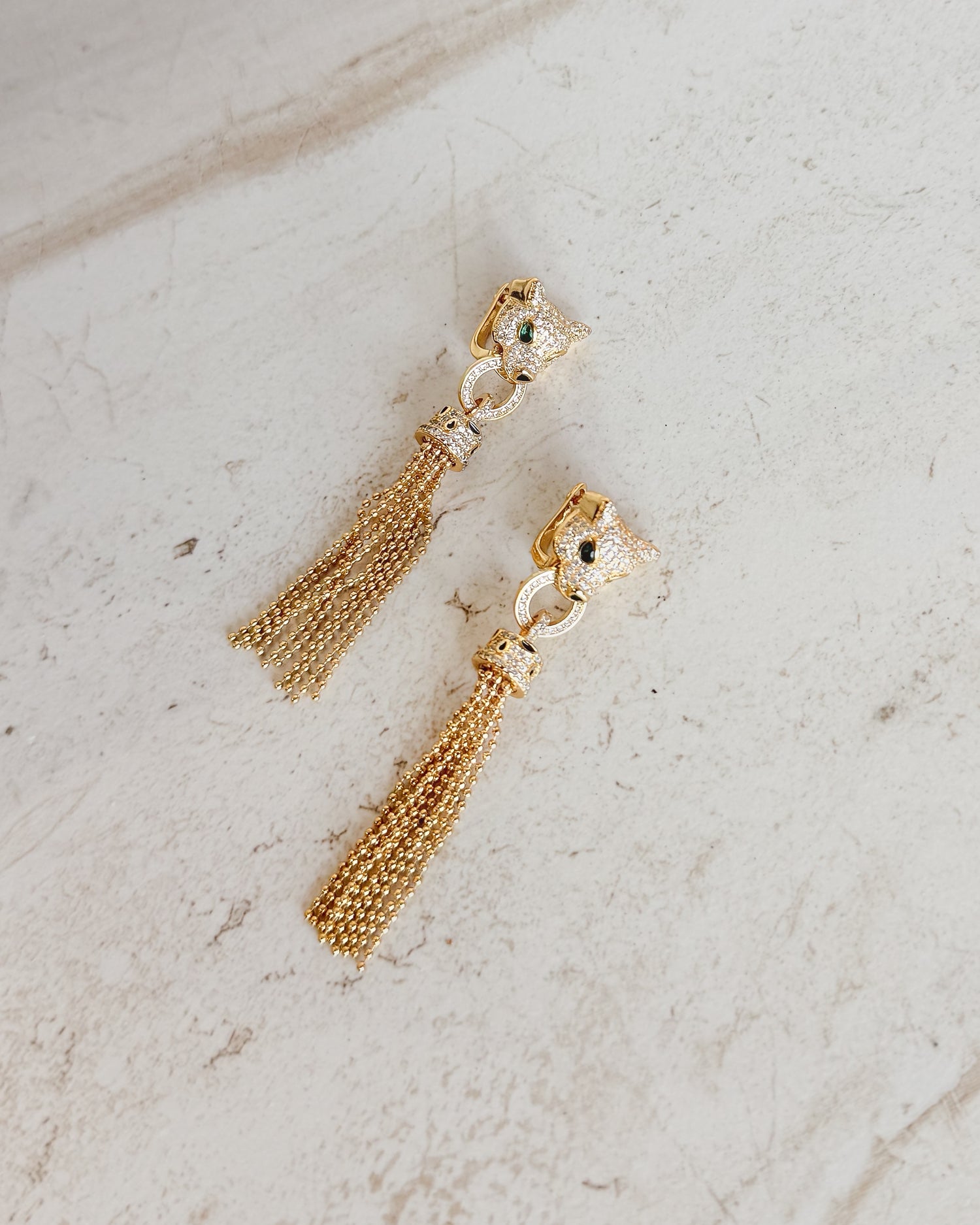 Vintage Gold Panther Tassel Earrings