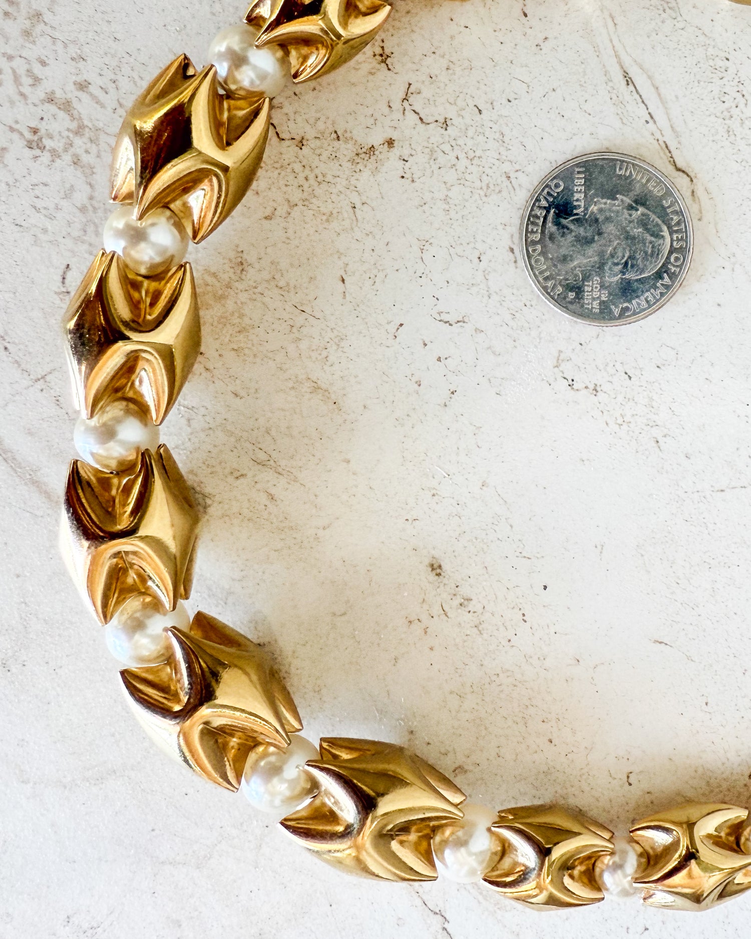 Vintage Gold and Pearl Byzantine Link Necklace