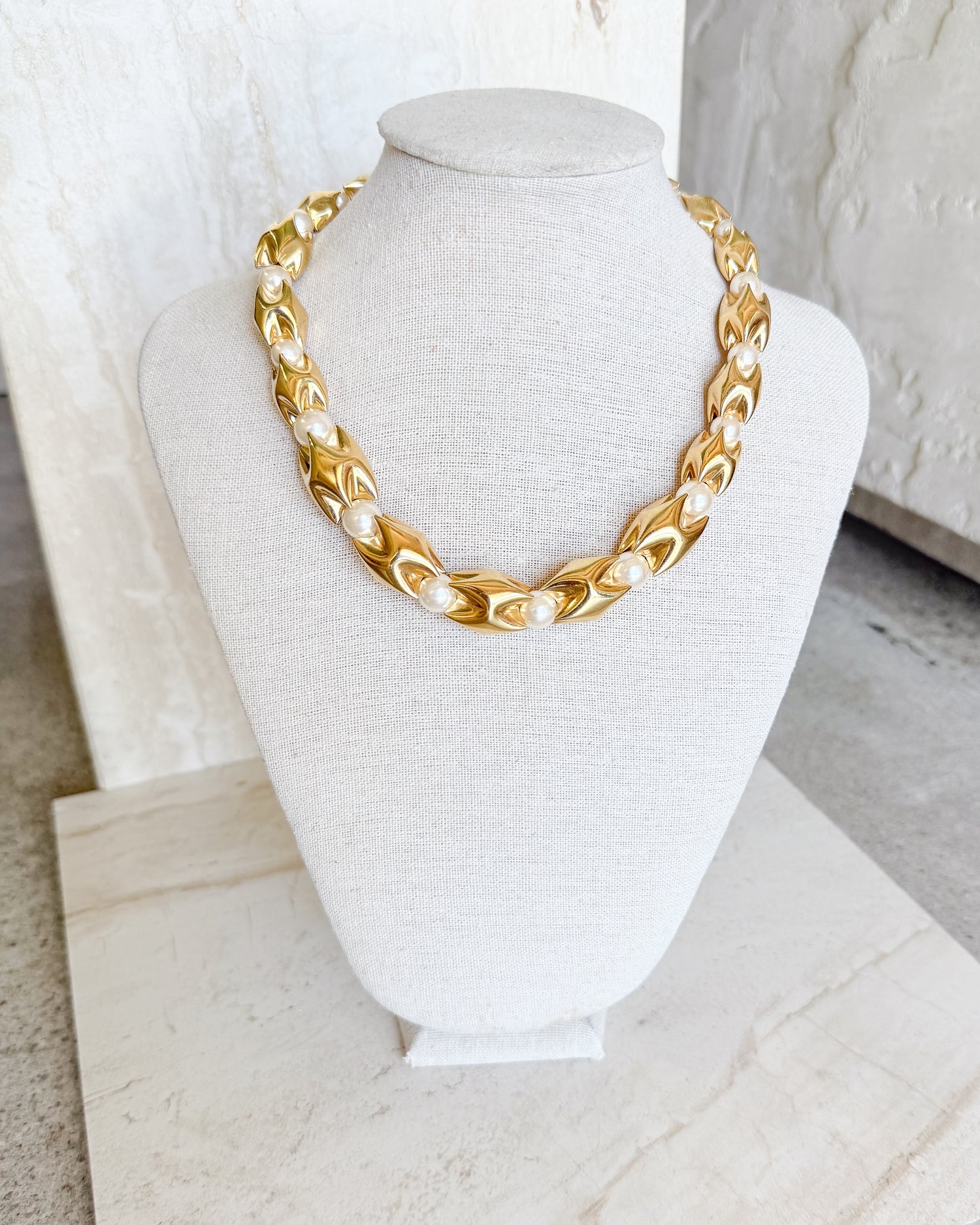 Vintage Gold and Pearl Byzantine Link Necklace