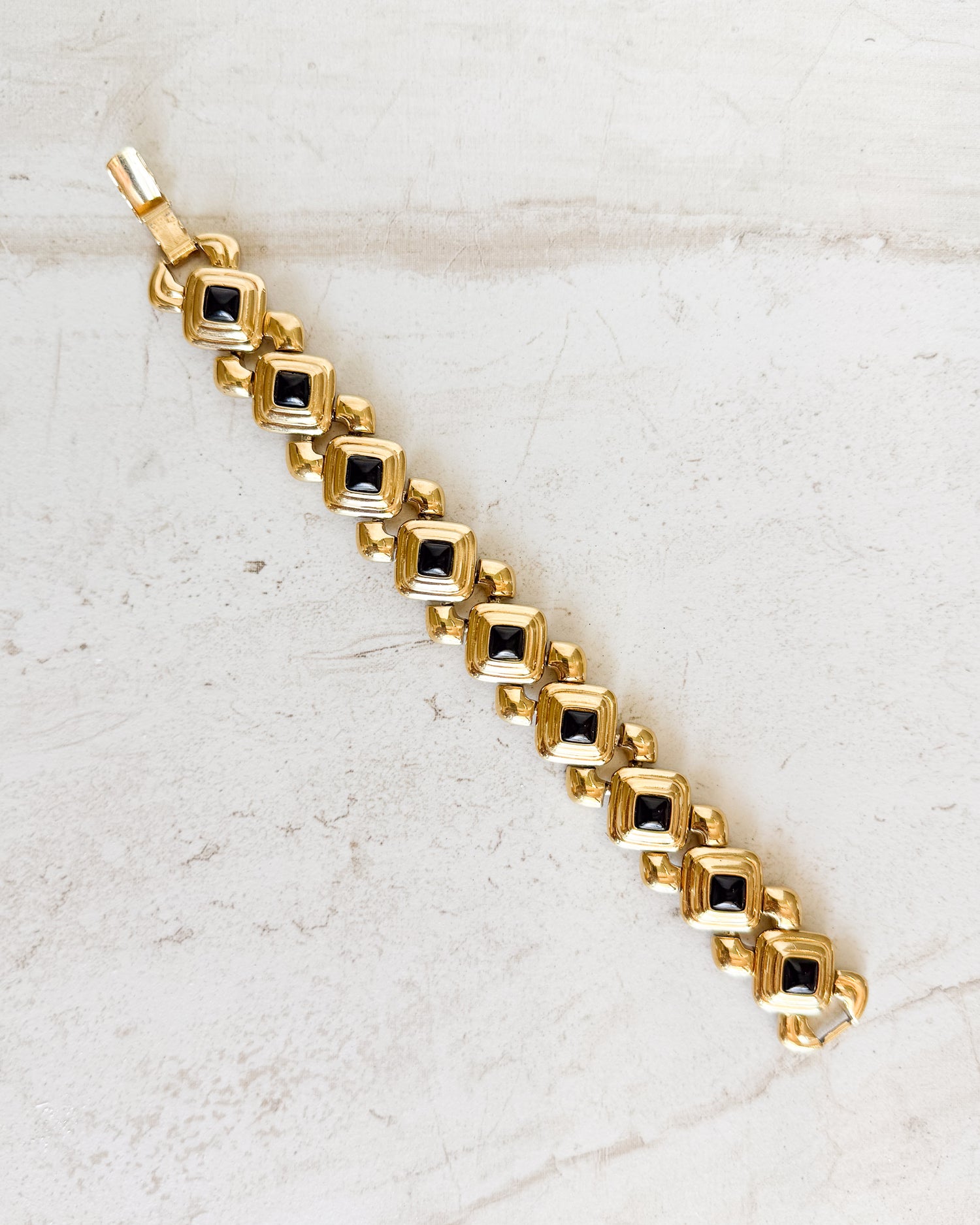 Vintage Black and Gold Geometric Link Bracelet