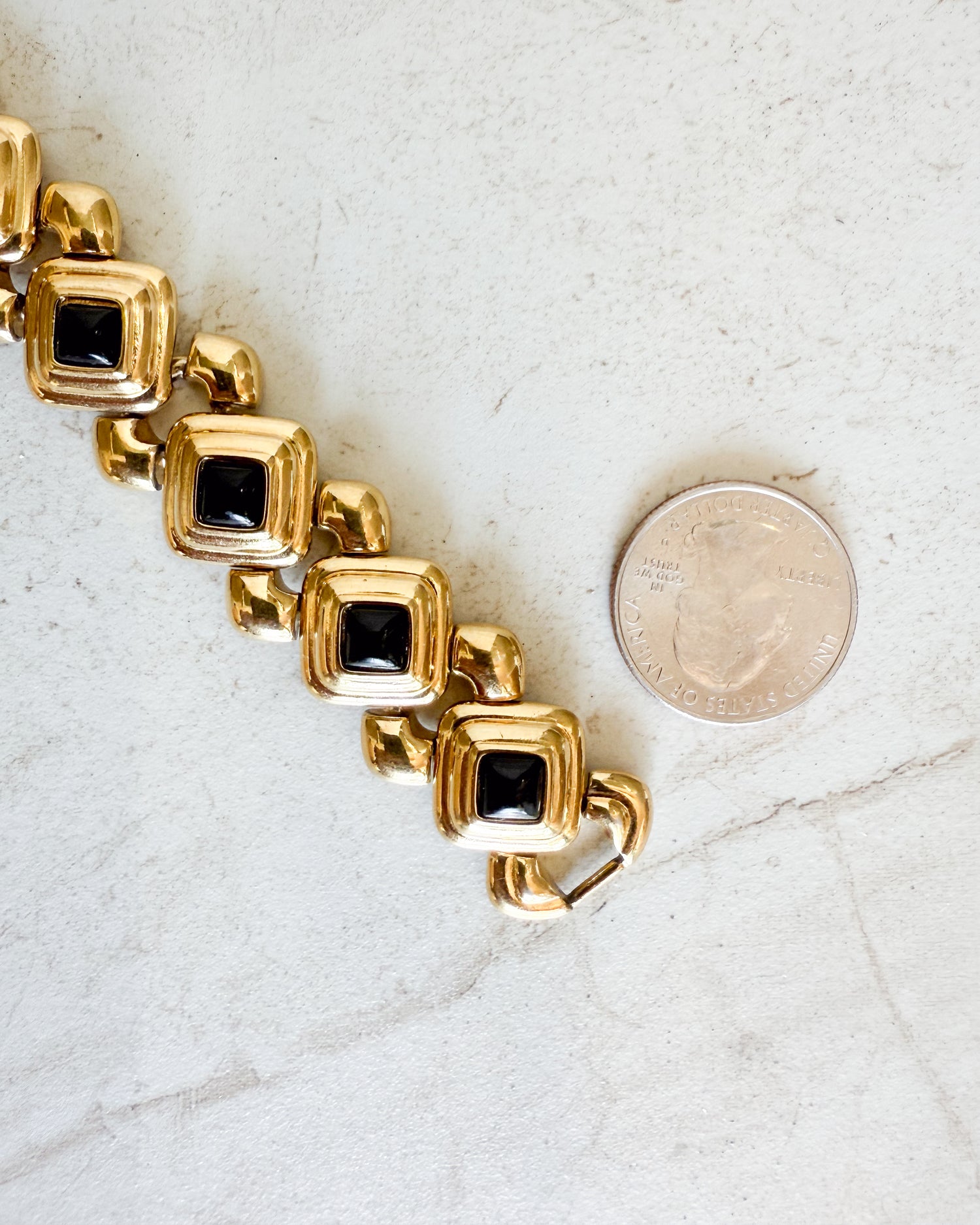 Vintage Black and Gold Geometric Link Bracelet