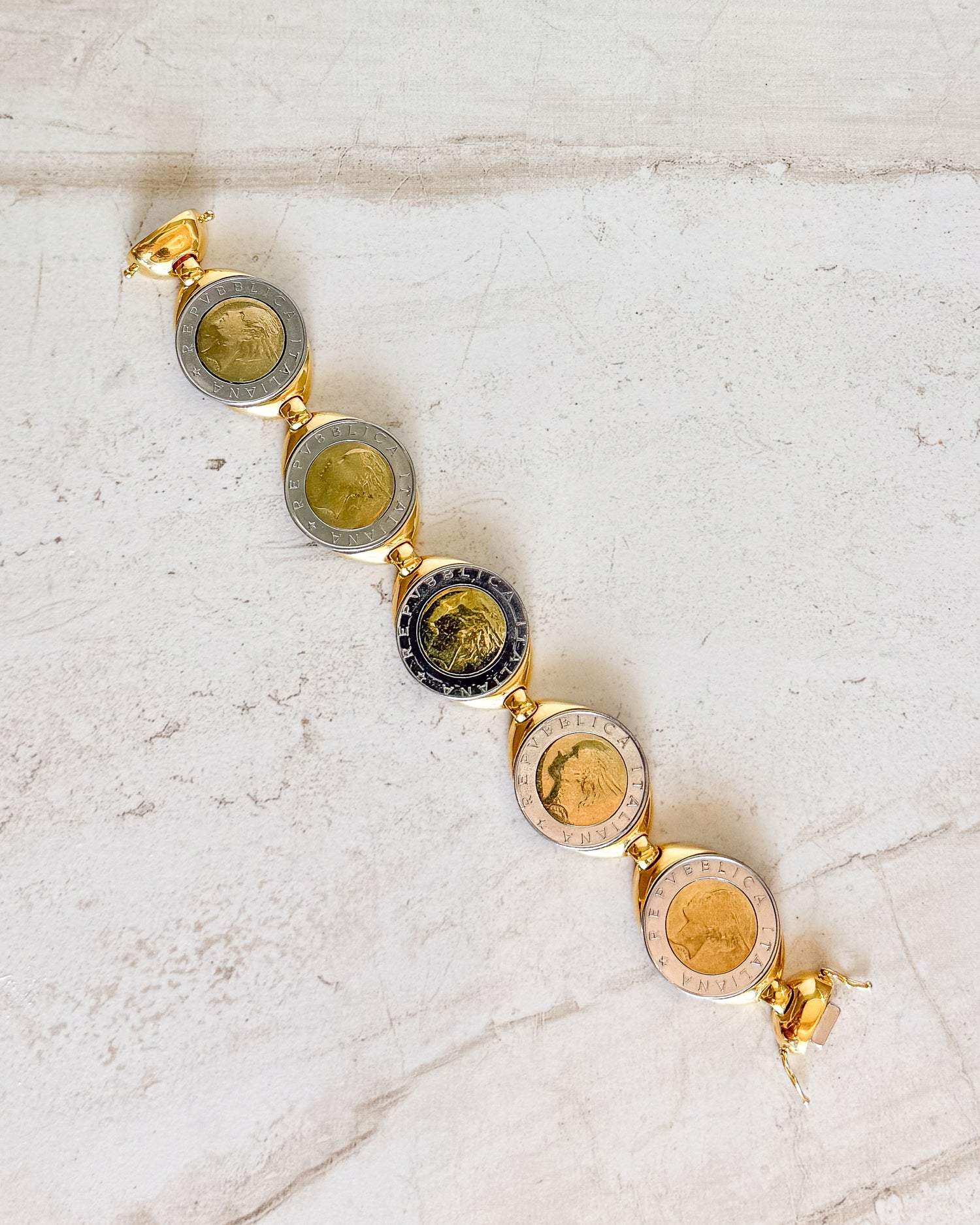 Vintage Italian Lire Coin Station Bracelet