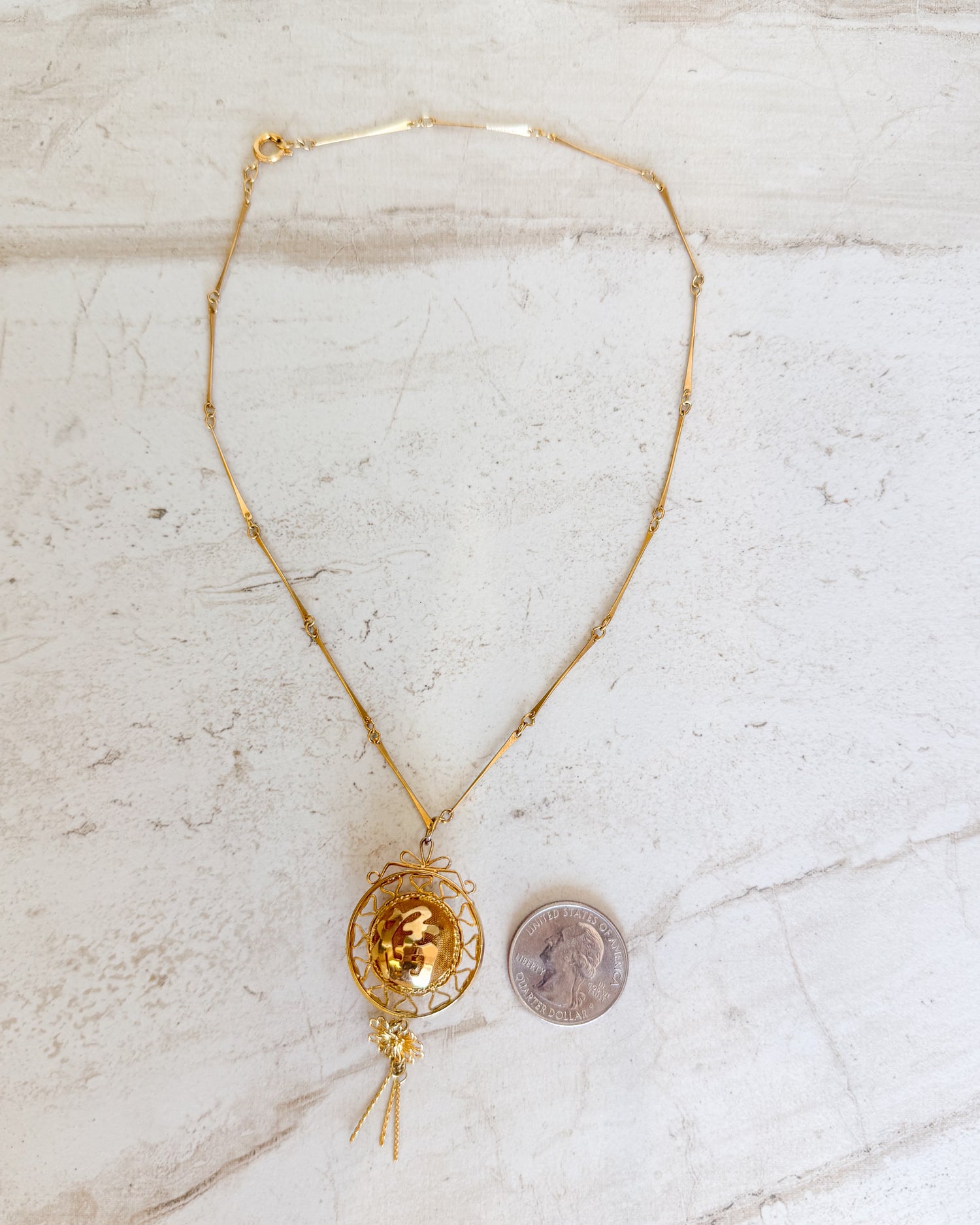 Vintage Line Chain Necklace with Spherical Pendant