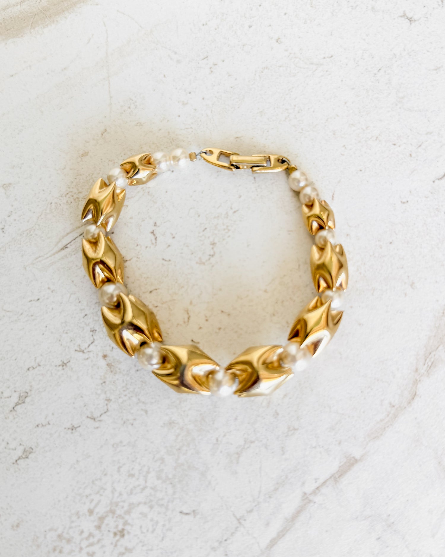 Vintage Gold and Pearl Byzantine Link Bracelet