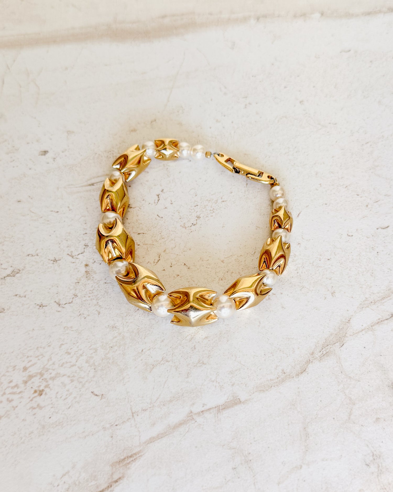 Vintage Gold and Pearl Byzantine Link Bracelet