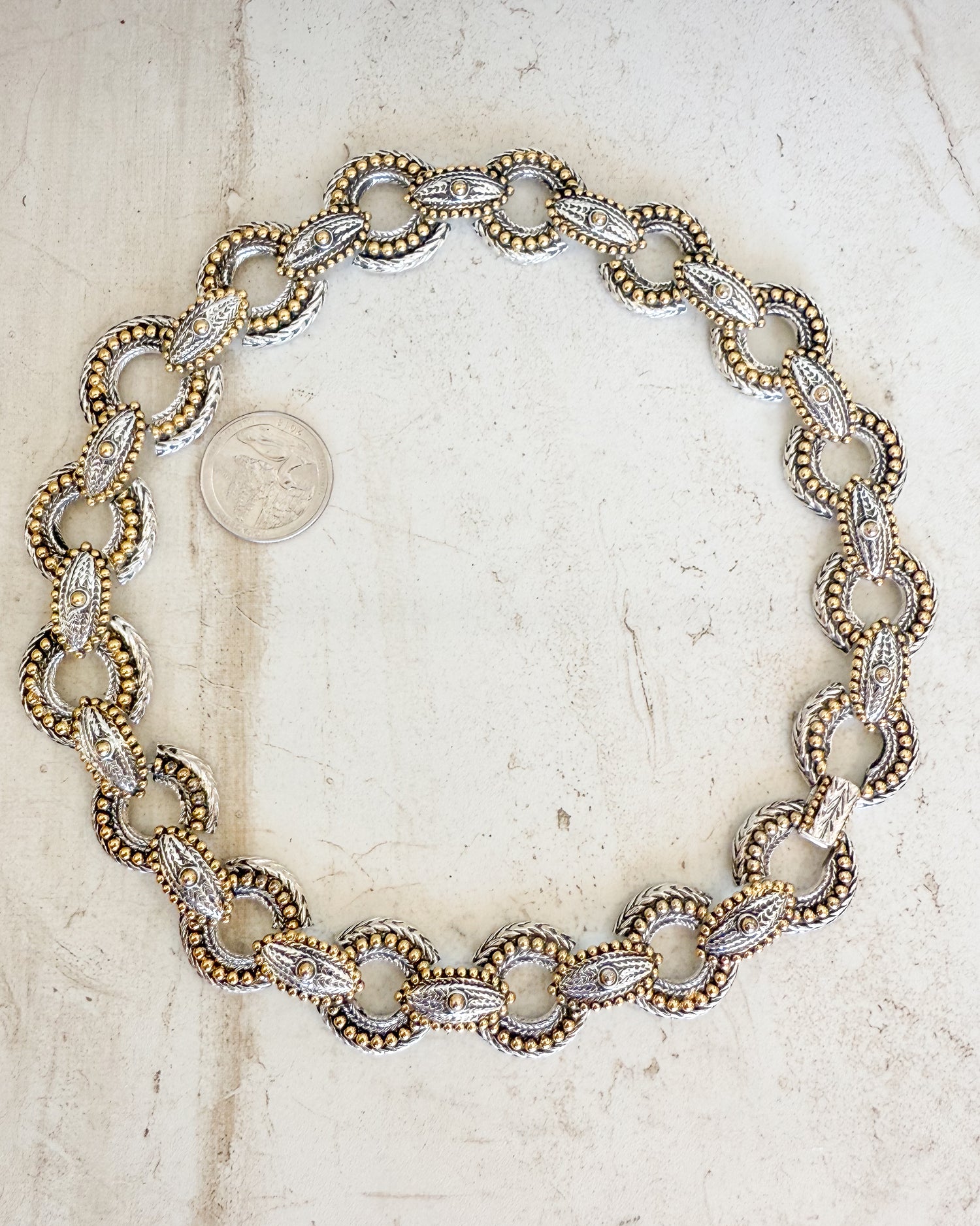 Vintage Two Tone Studded Interlocking Chain Necklace