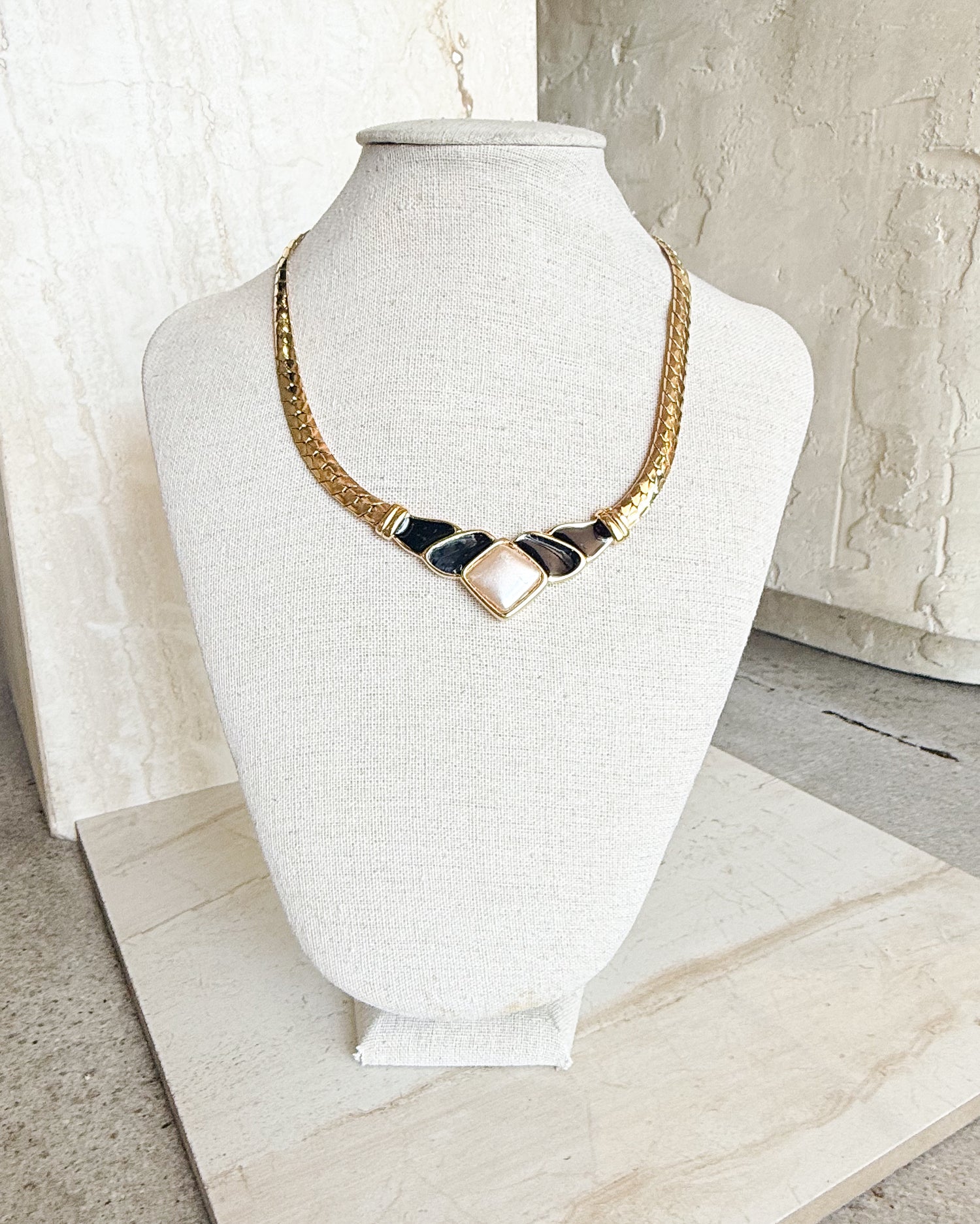 Vintage Gold-Plated Snake Chain Pendant Necklace