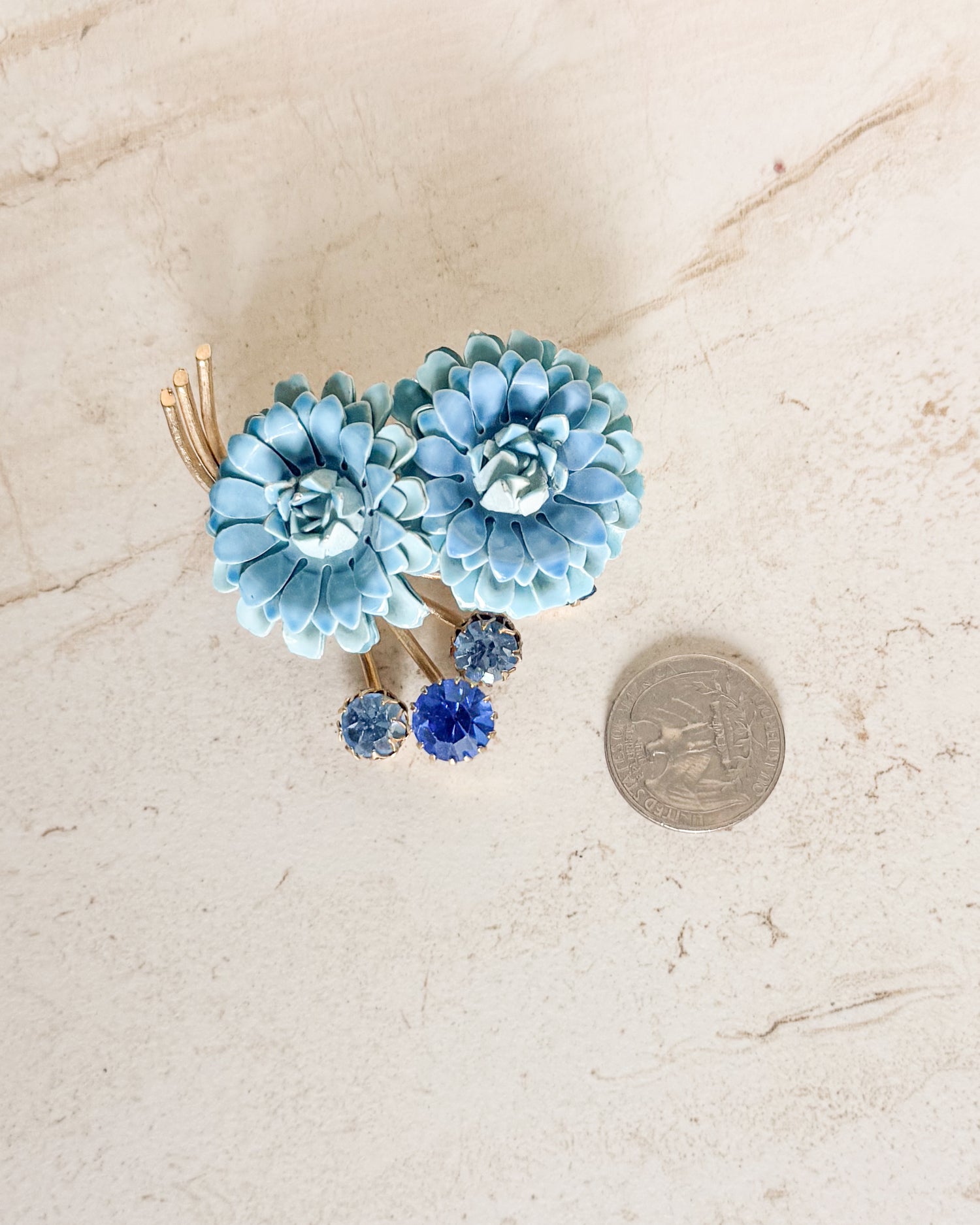 Vintage Brooch Blue Enamel Flower Metal Pin