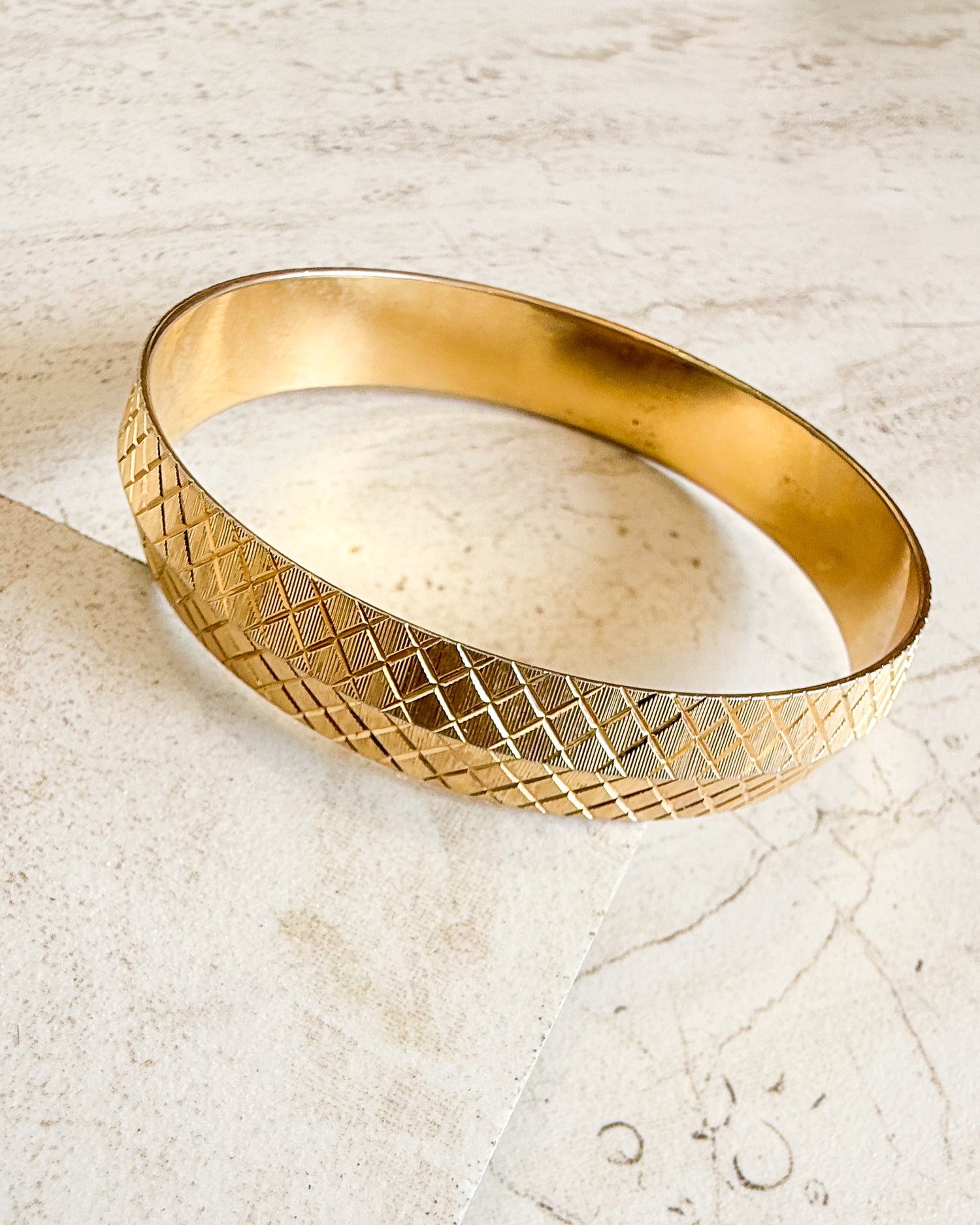 Vintage Monet Gold Tone Crisscross Etched Bangle Bracelet