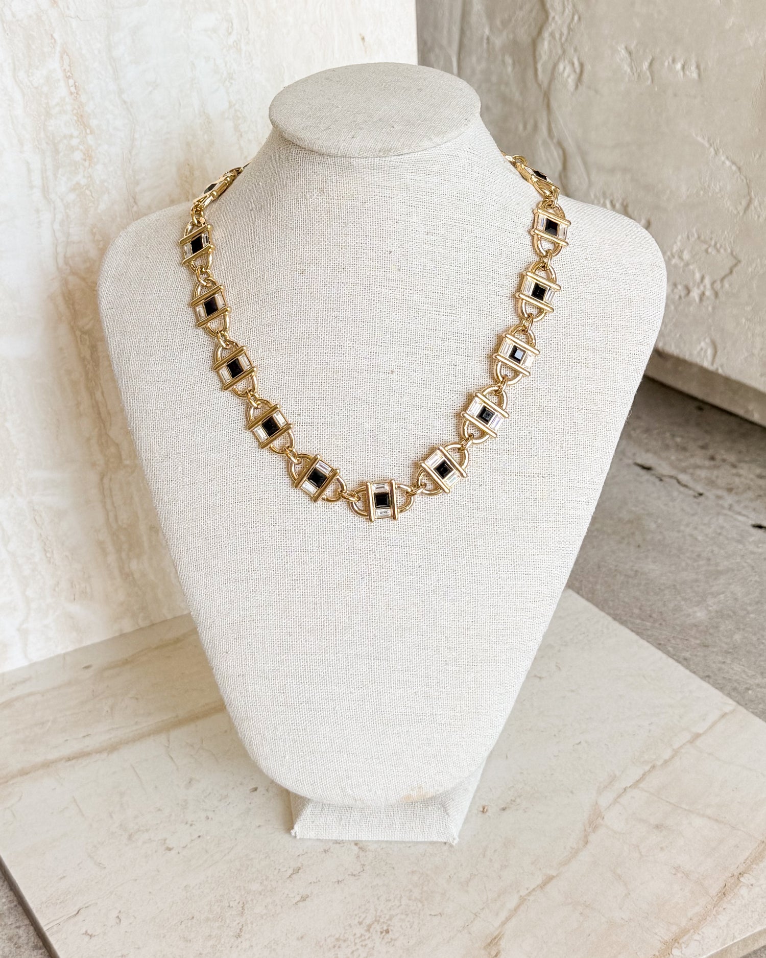Vintage MONET Black Square Crystals & Clear Baguette Rhinestone Choker