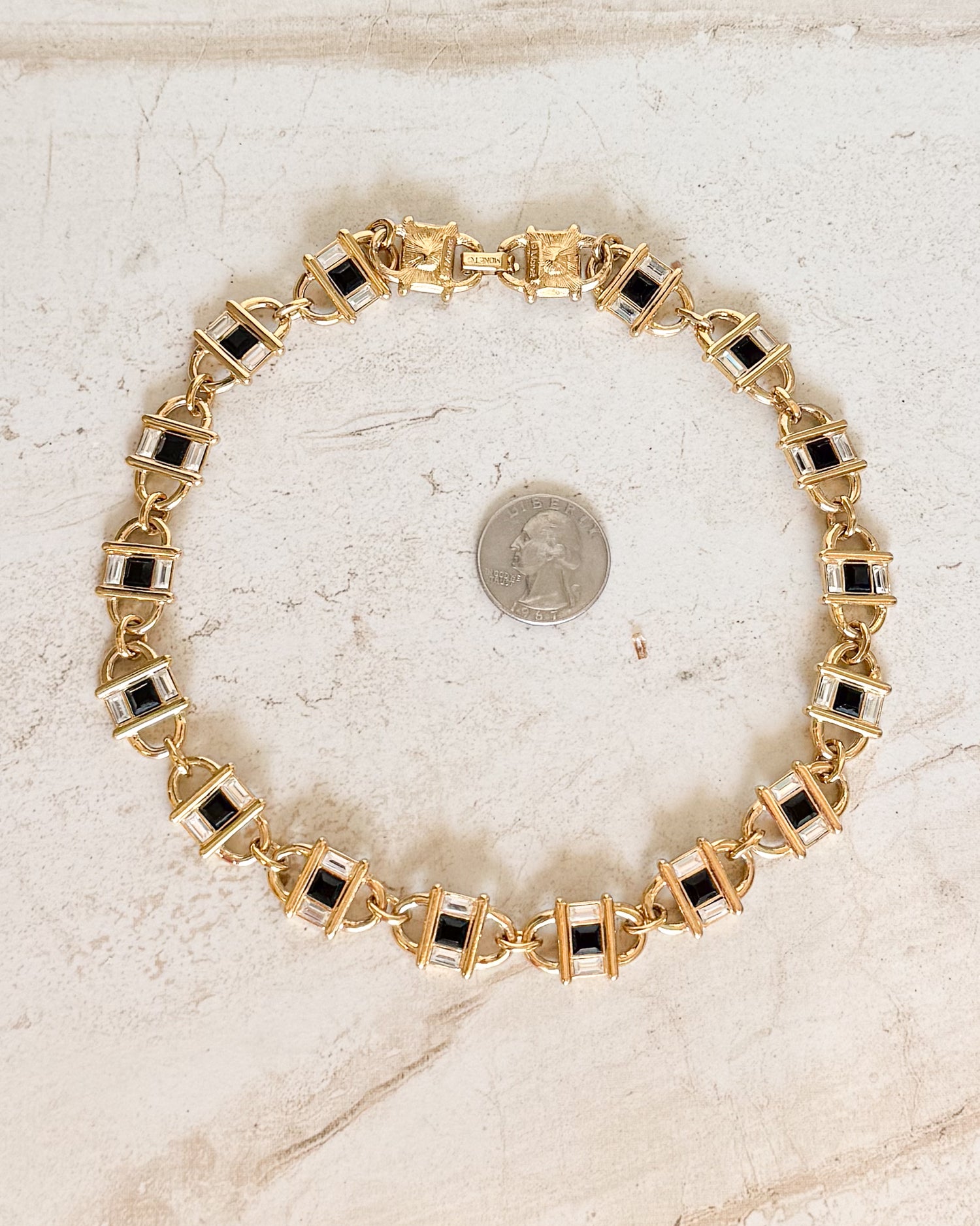 Vintage MONET Black Square Crystals & Clear Baguette Rhinestone Choker