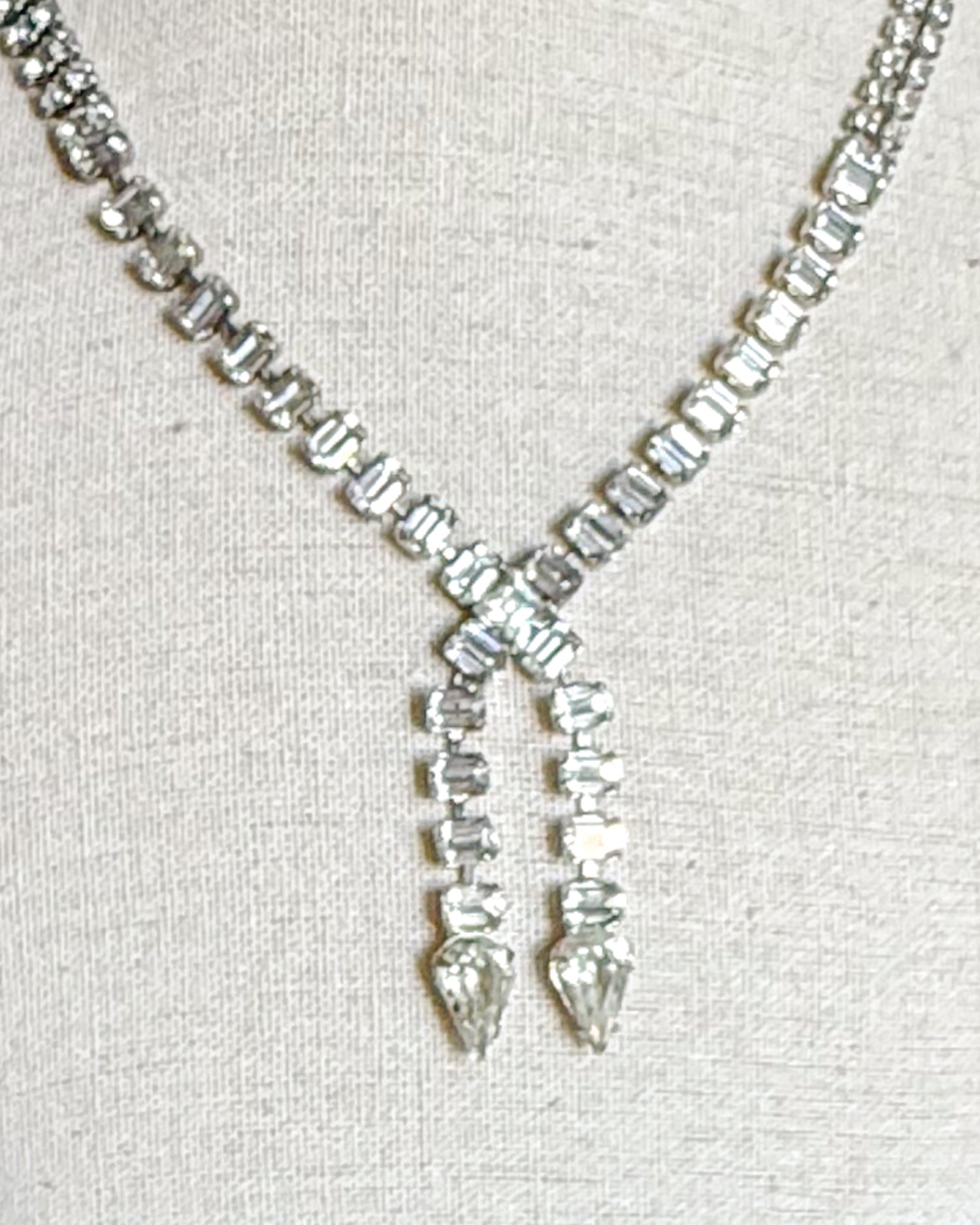 Vintage Rhinestone Bow Drop Necklace
