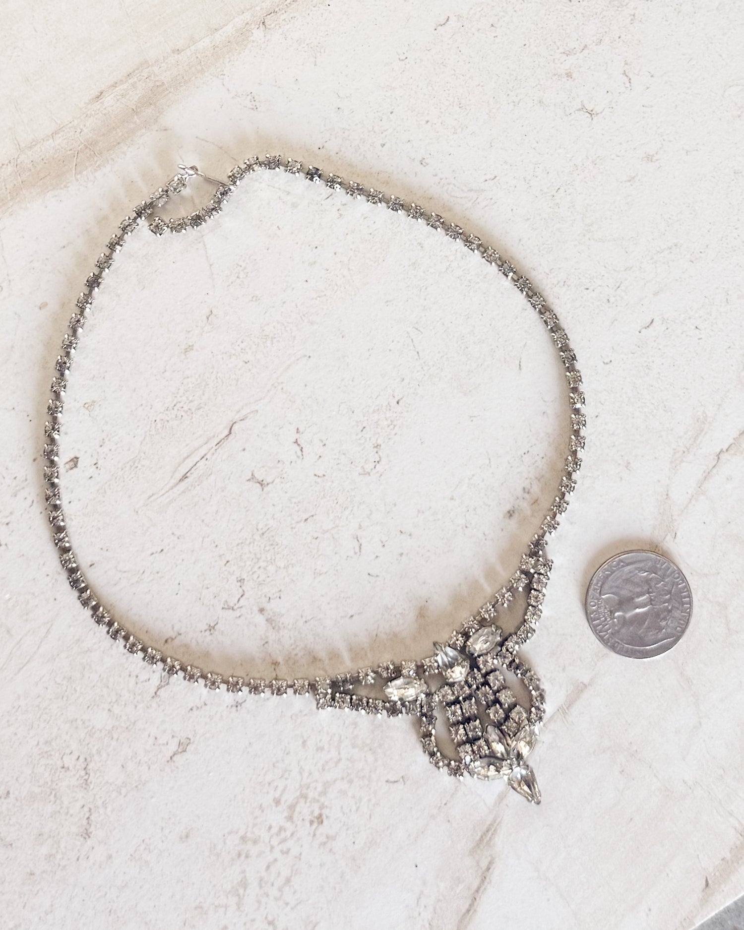 Vintage Art Deco Rhinestone Silver Necklace