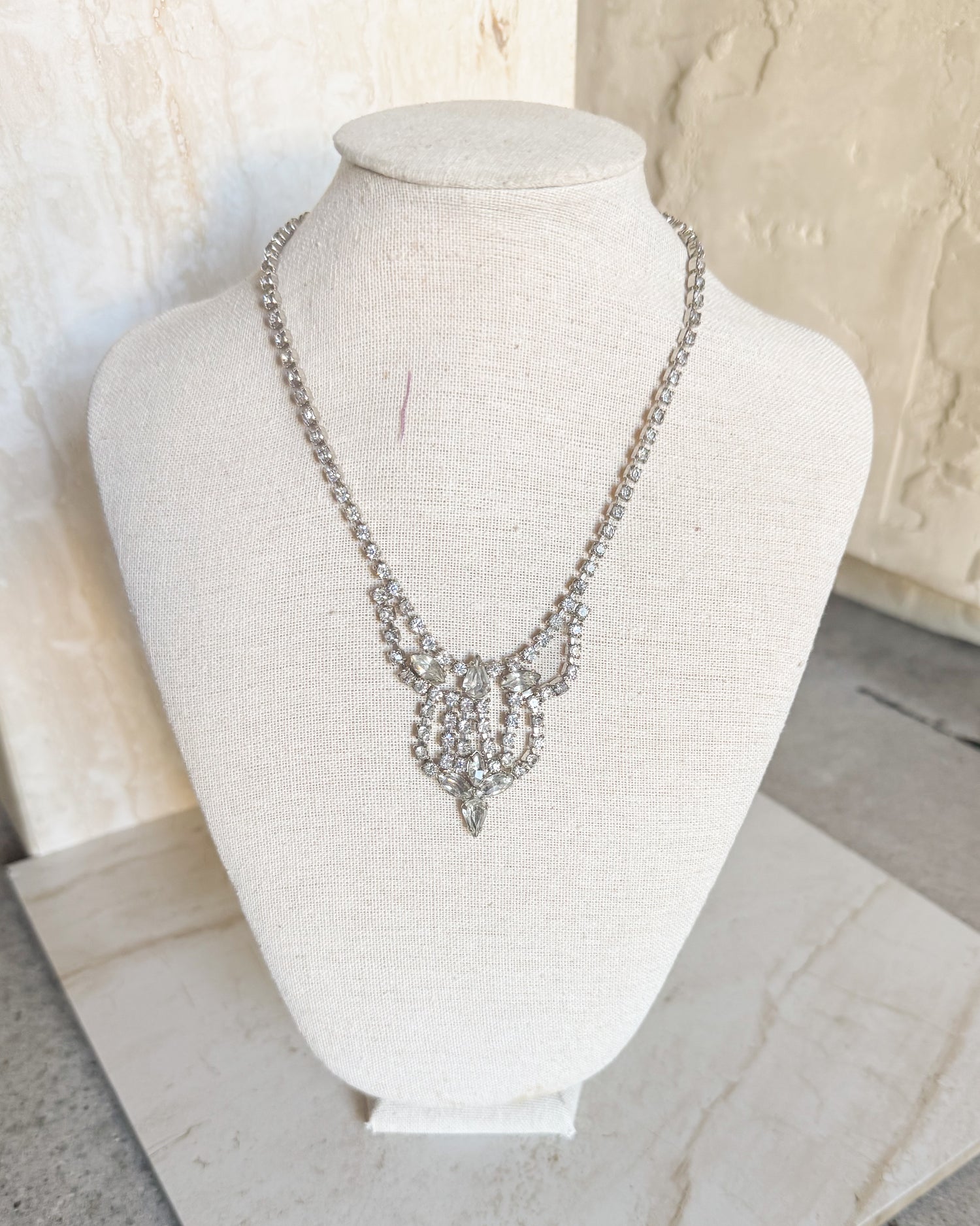 Vintage Art Deco Rhinestone Silver Necklace
