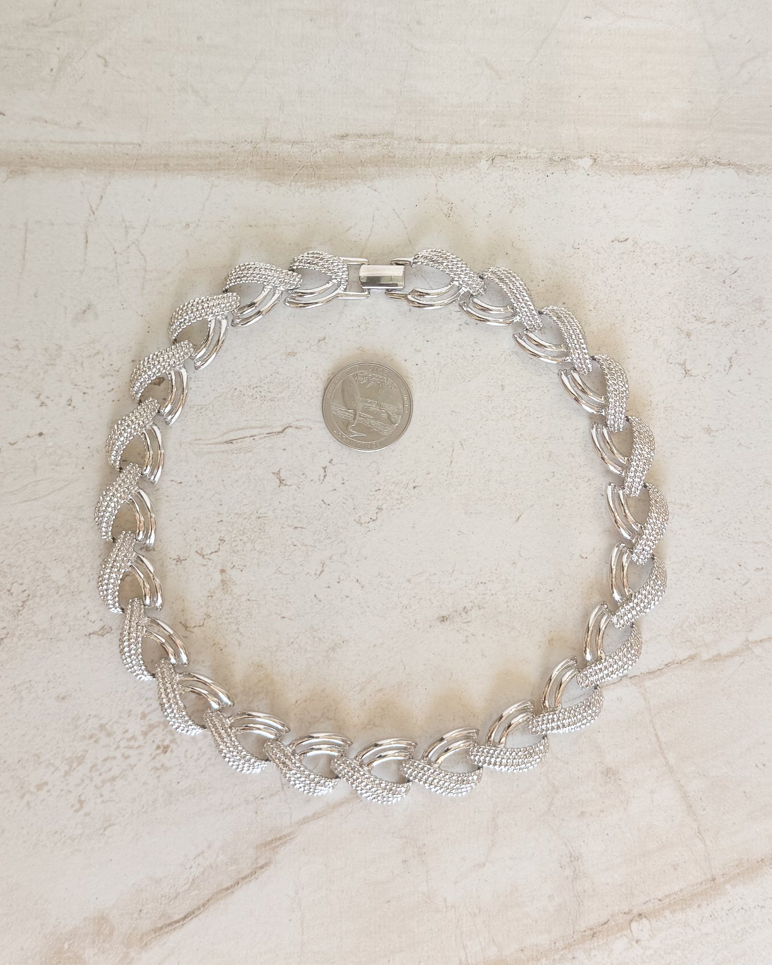 Vintage Napier Textured Link Silver Necklace