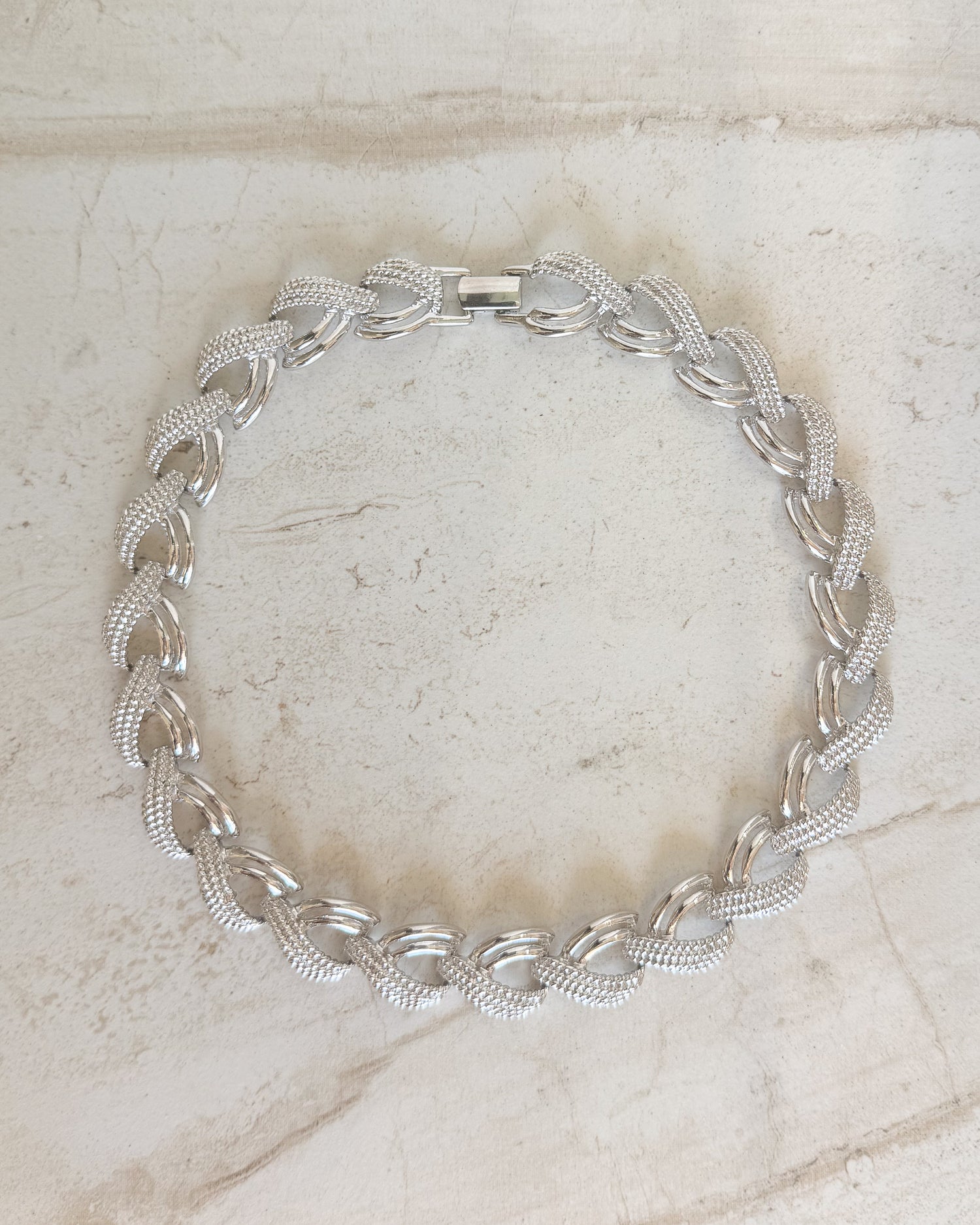 Vintage Napier Textured Link Silver Necklace