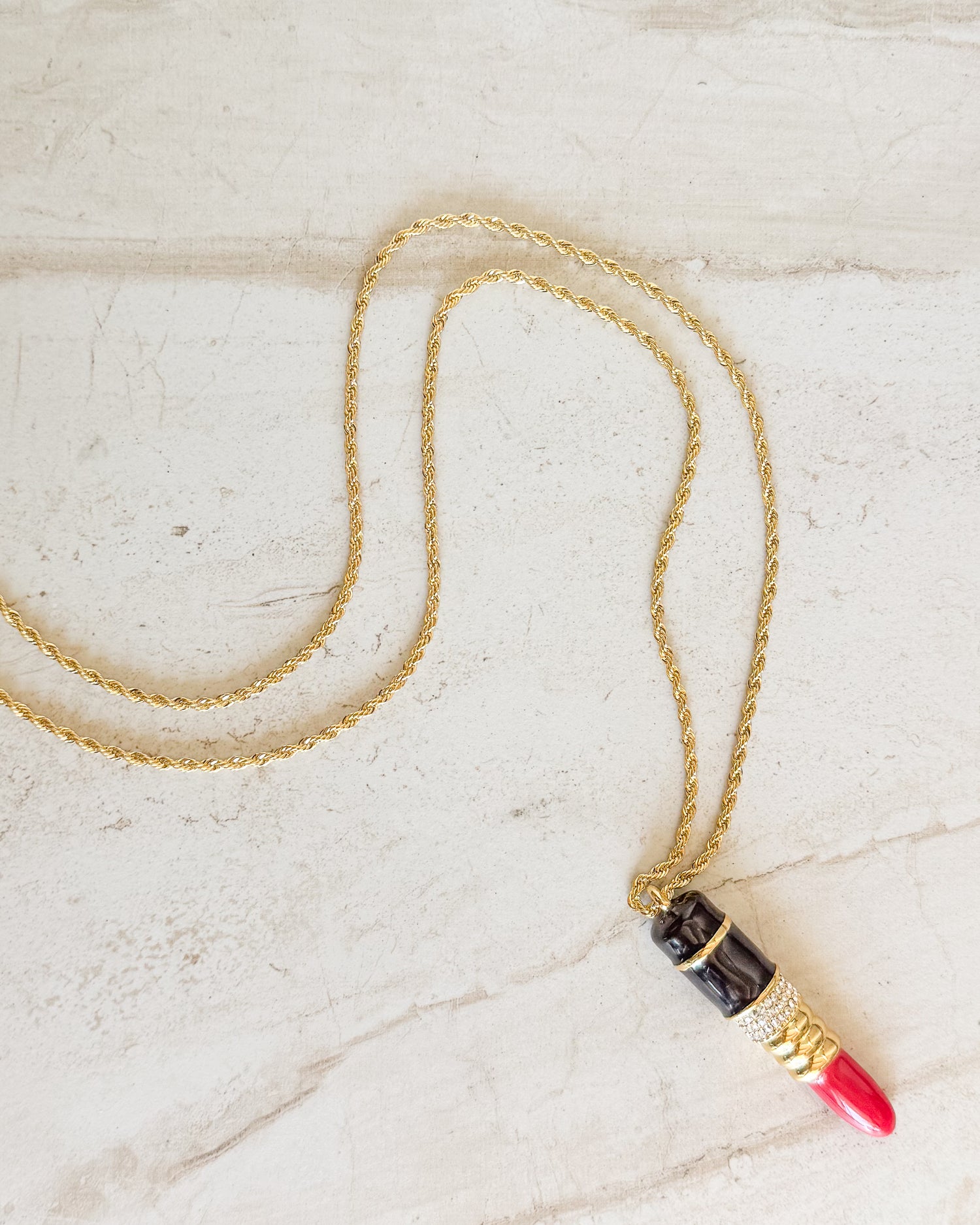 Vintage Gold Plated Pendant Lipstick Necklace
