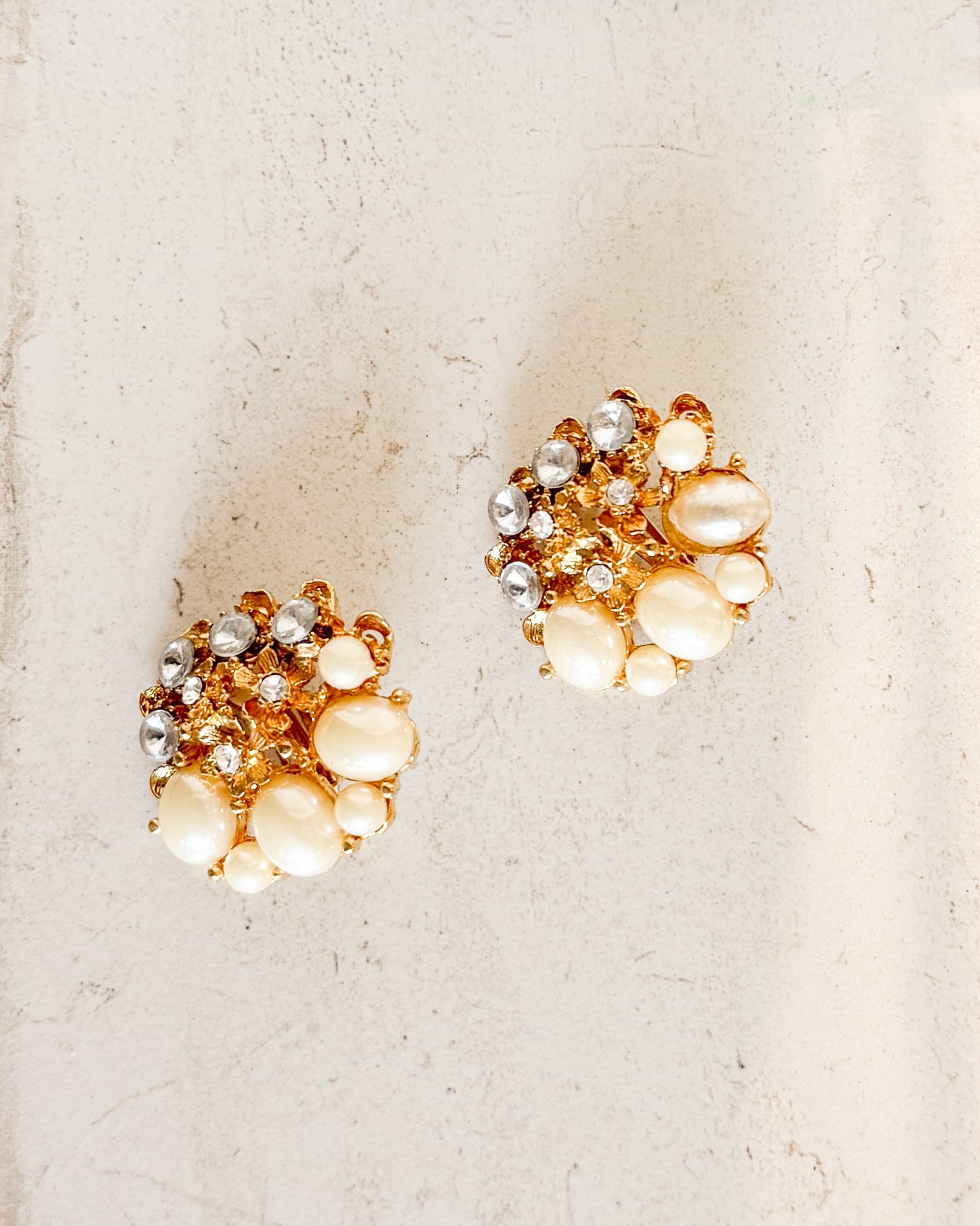 Vintage Pearl Diamond Clip-On Earrings